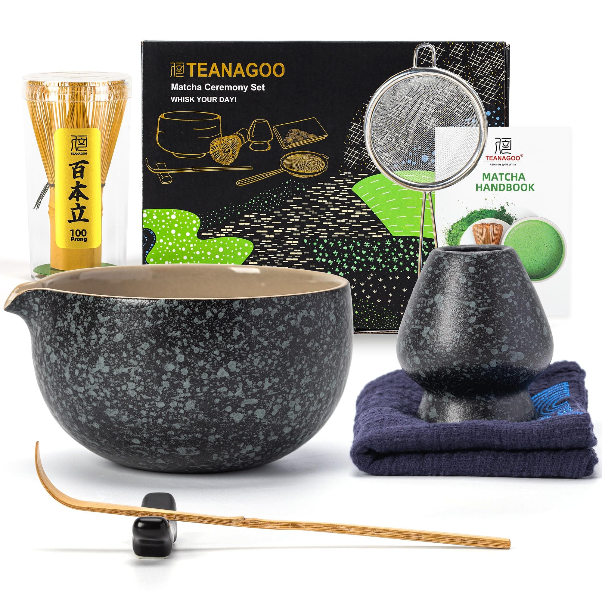 TEANAGOO Matcha Whisk Set | 7 Pcs / Set, Bamboo & Ceramic | Japanese Style, Charcoal Grey
