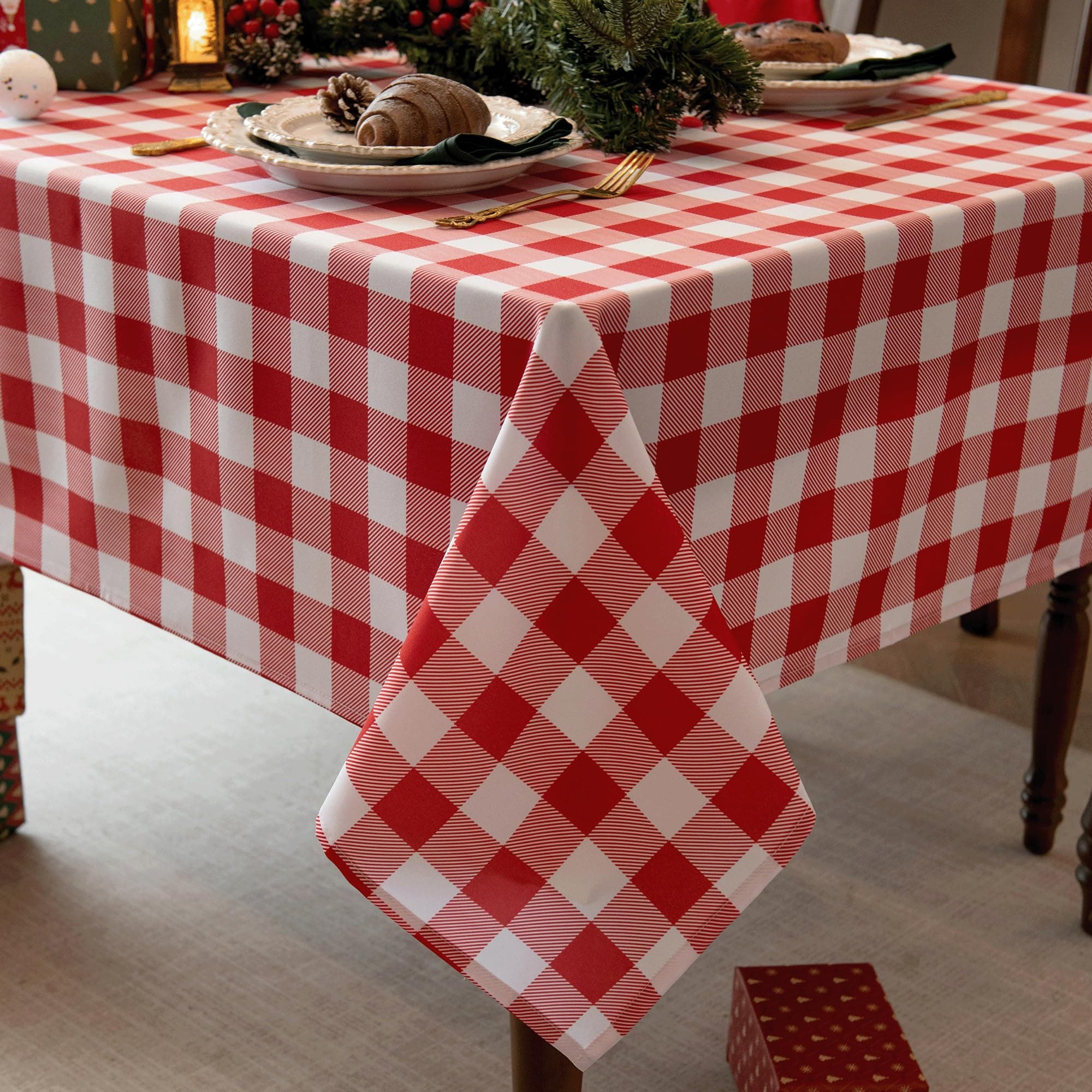 Waterproof Checkered Tablecloth Fabric - Rectangle 58x84 Inch Classic Gingham Buffalo Plaid Table Cloth for Indoor/Outdoor Use - Washable Table Cover for Kitchen, BBQs, and Parties