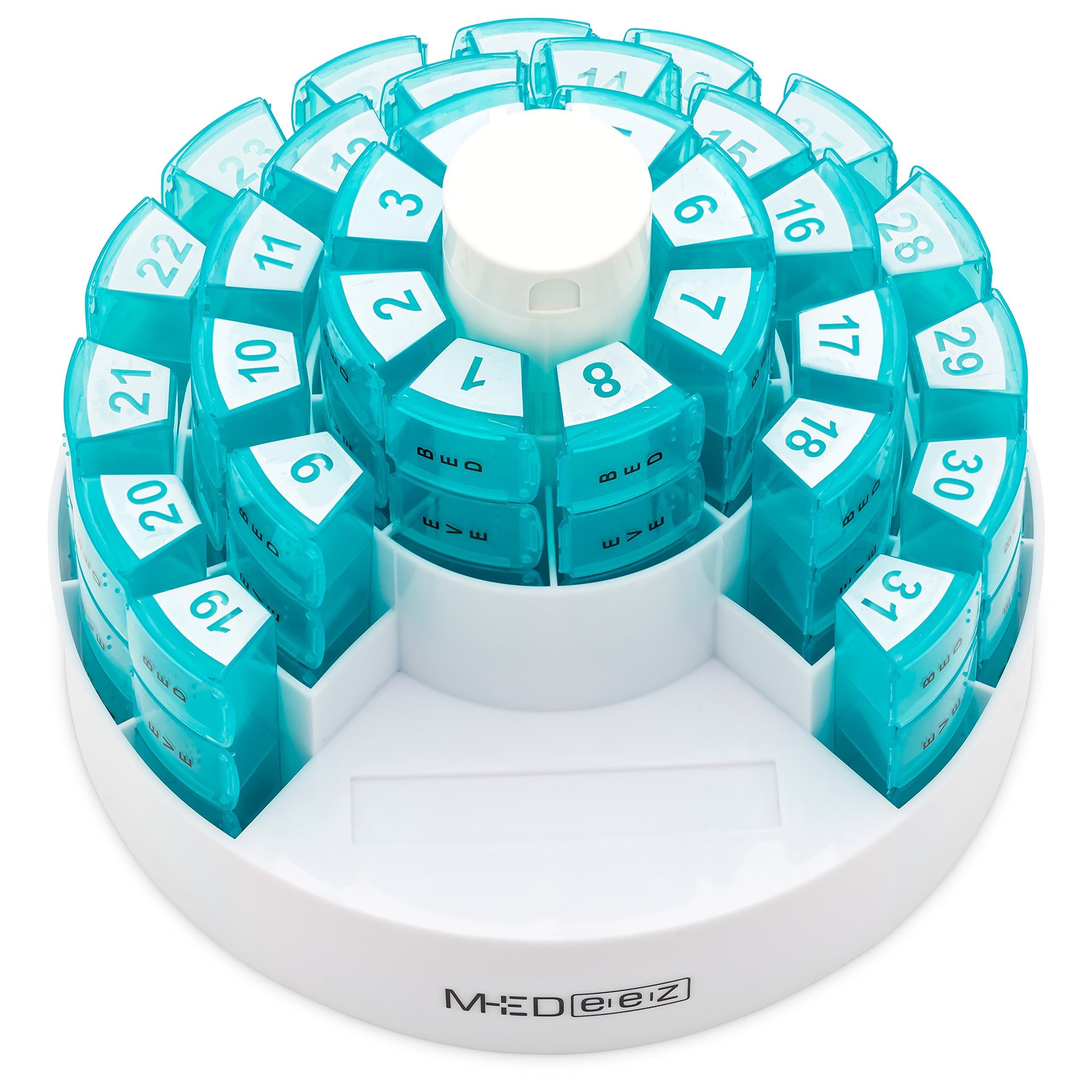 Monthly Pill Organizer 31 Day Pill Box with 4 Time of Day Compartments Bonus Pill Crusher and Pill Splitter by MEDeez