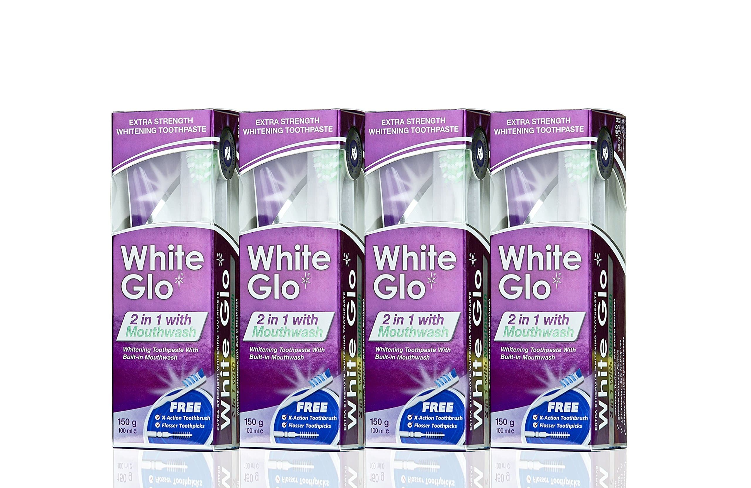 White Glo 2-in-1 Whitening Toothpaste with Mouthwash, 100 ml, Pack of 4