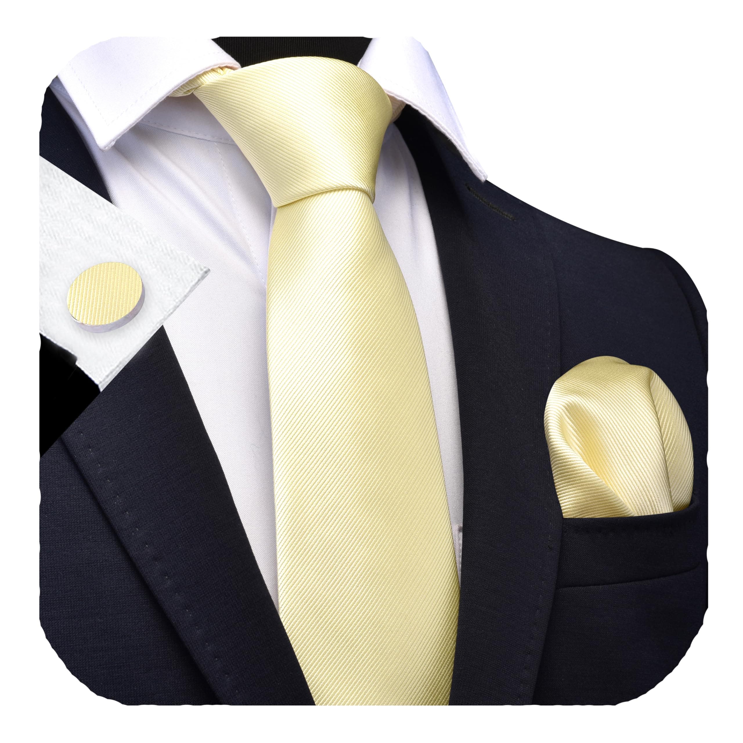 3.15"(8cm) Solid Color Necktie and Pocket Square Cufflinks Sets For Men + Gift Box