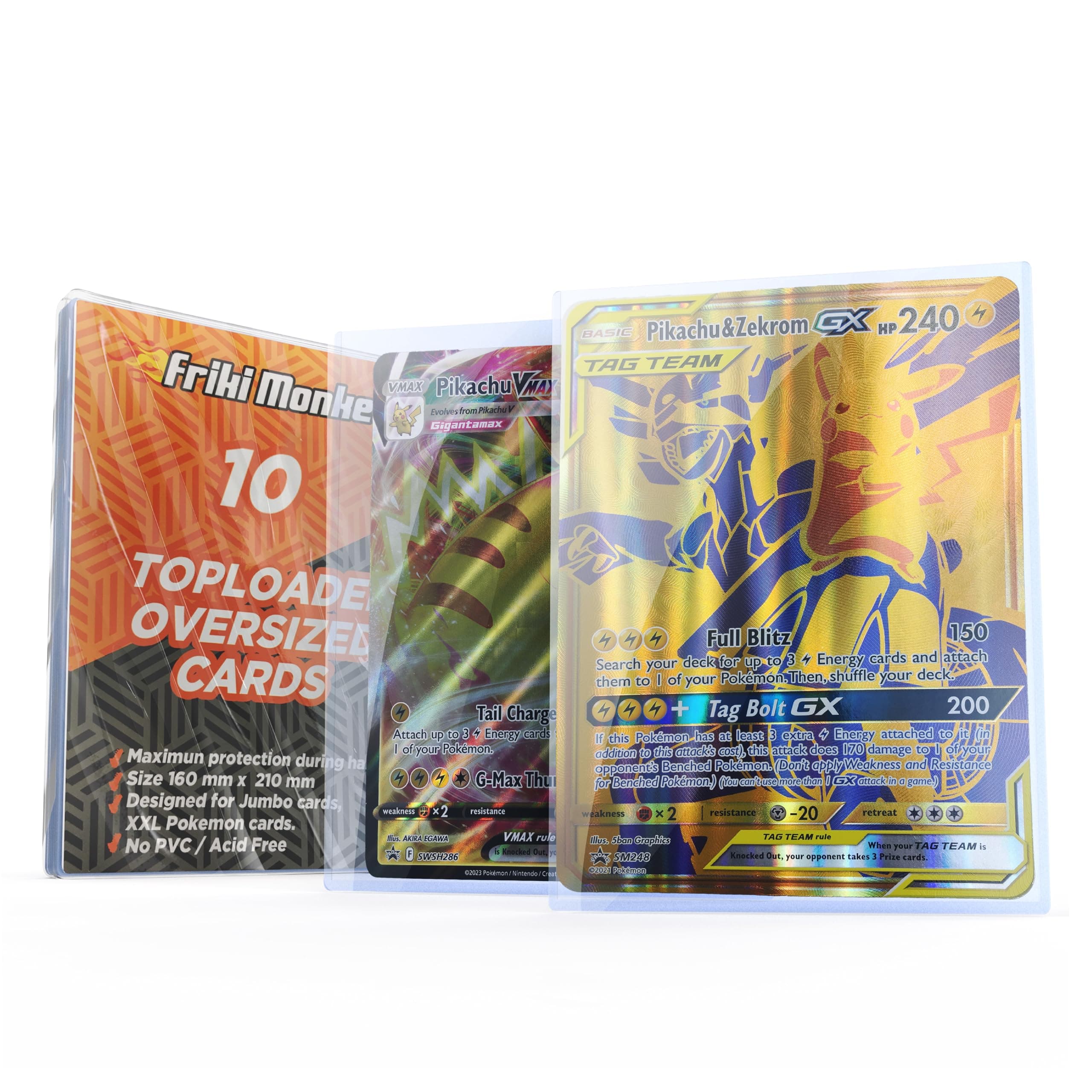 Friki Monkey Toploader for Pokemon Cards XXL, Rigid Pokemon Card Sleeves for Pokemon Cards 15 x 21 cm Protect your Pokemon Cards Jumbo XXL with Style! (Toploader XXL pack 10)