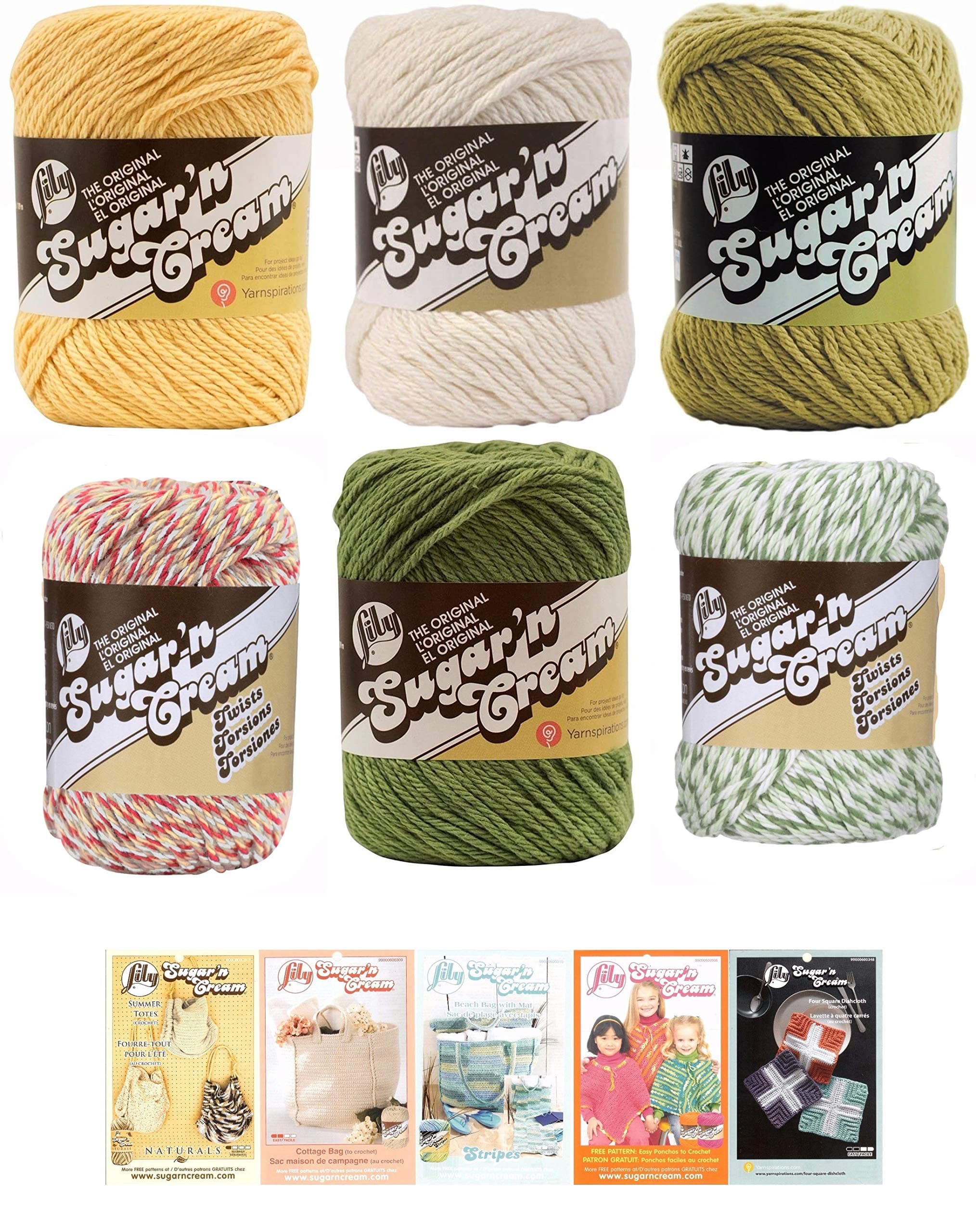 Lily Sugar n' Cream Variety Assortment 6 Pack Bundle 100% Cotton Medium 4 Worsted with 5 Patterns (Multi 7)