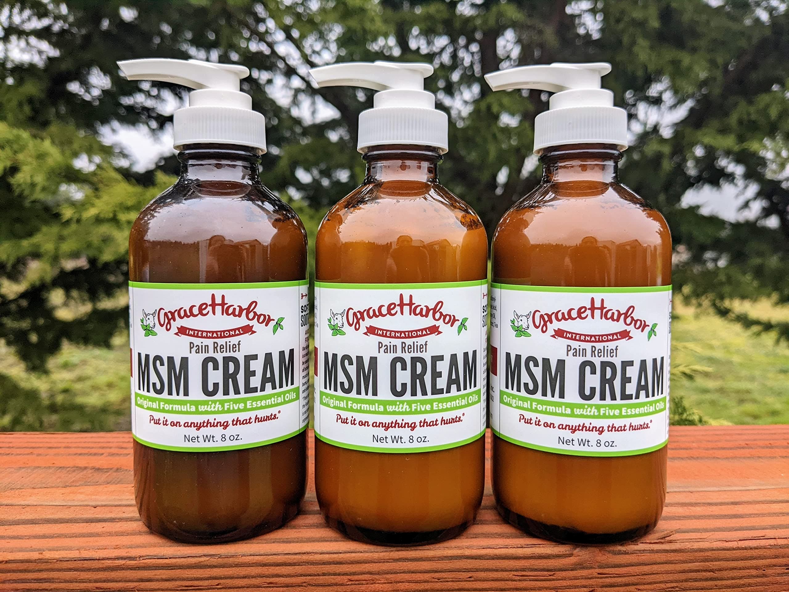 Three 8 Ounce Bottles MSM Cream, (All Regular with Five Essential Oils)