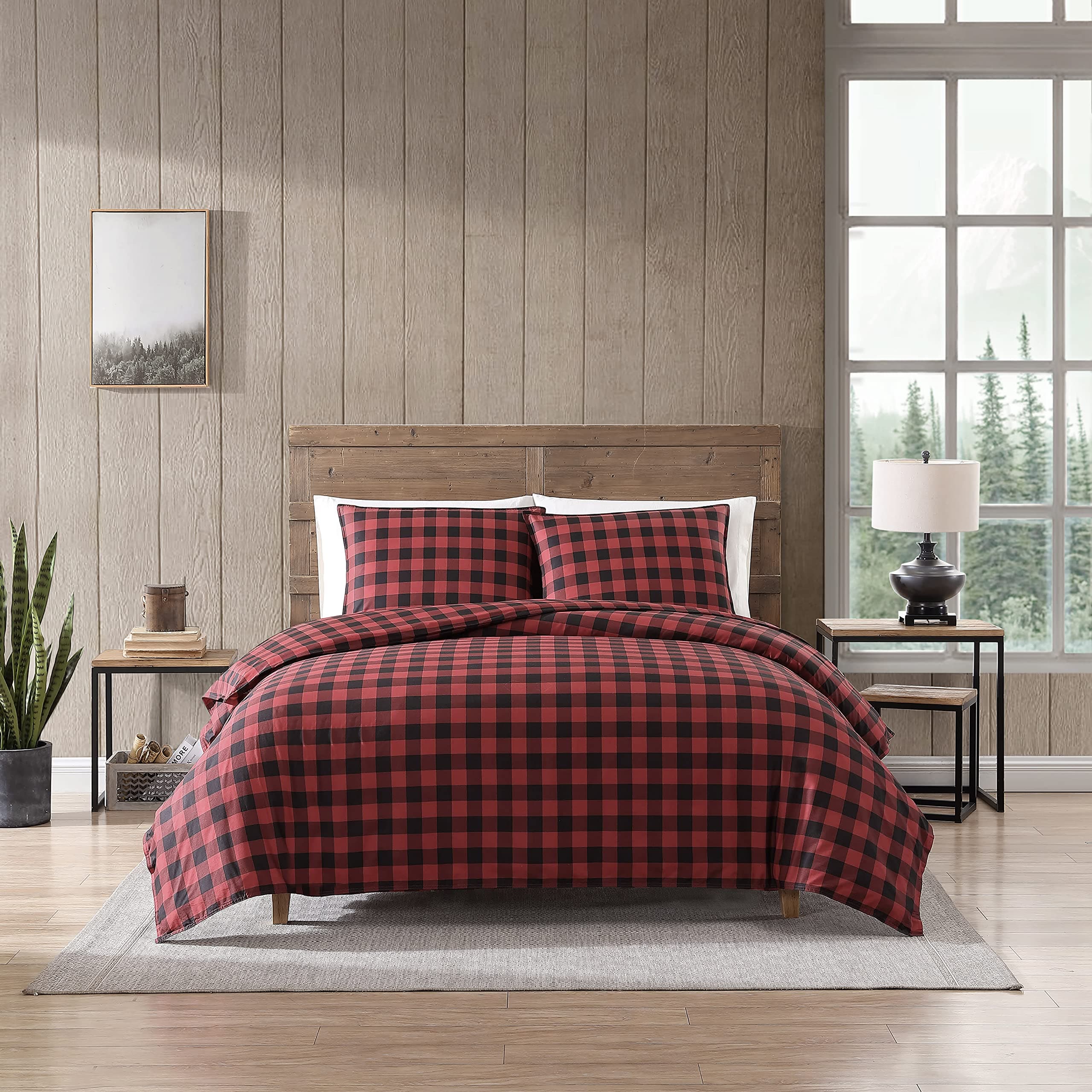 Eddie Bauer - King Comforter Set, Cotton Reversible Bedding, Buffalo Plaid Home Decor for All Seasons (Red/Black, King) (OBS)