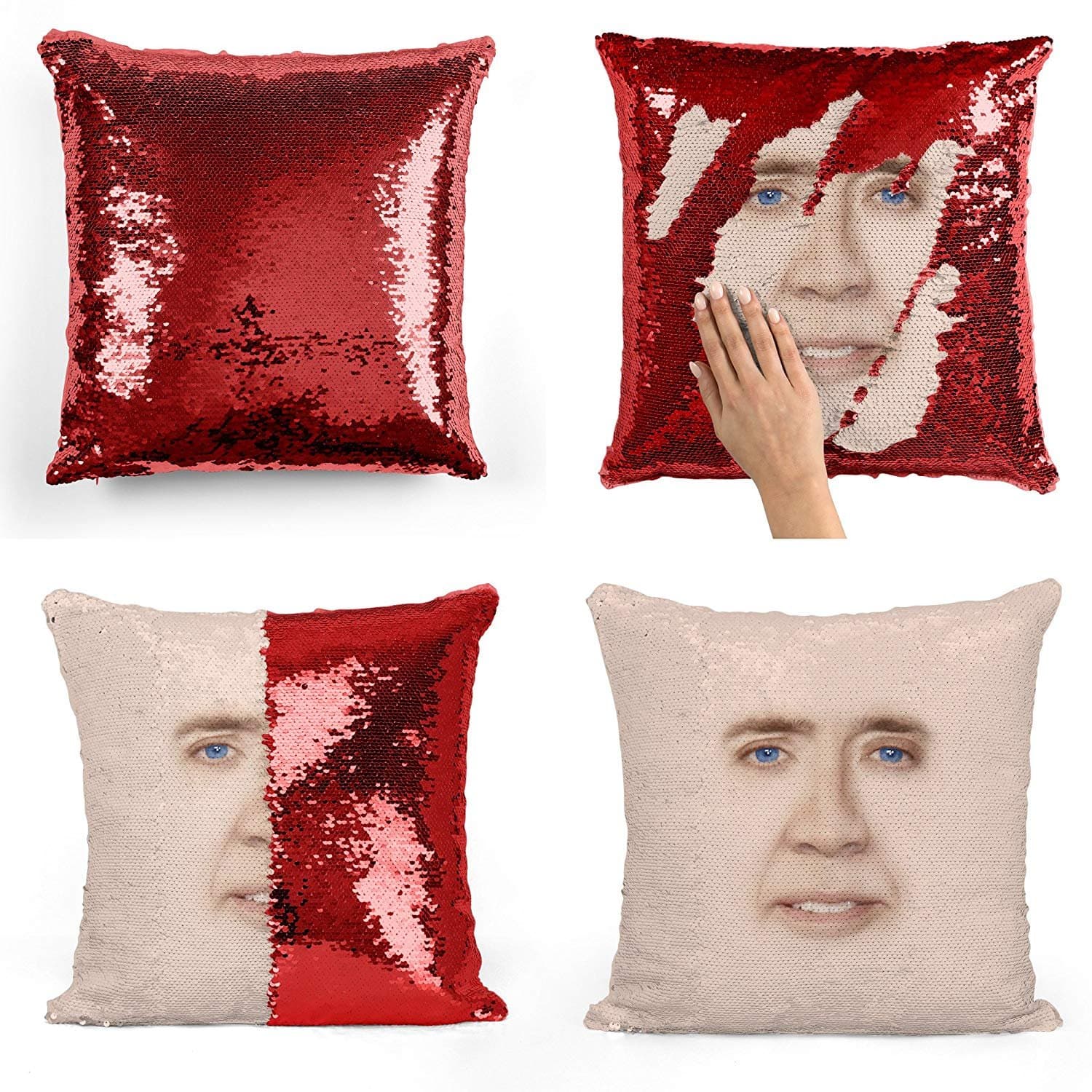 Nicolas Cage face sequin pillow, Sequin Pillowcase, Two color pillow, Fift for her, Gift for him, Pillow, Magic Pillow, Mermaid Pillow Cover, Scales Pillow Cover