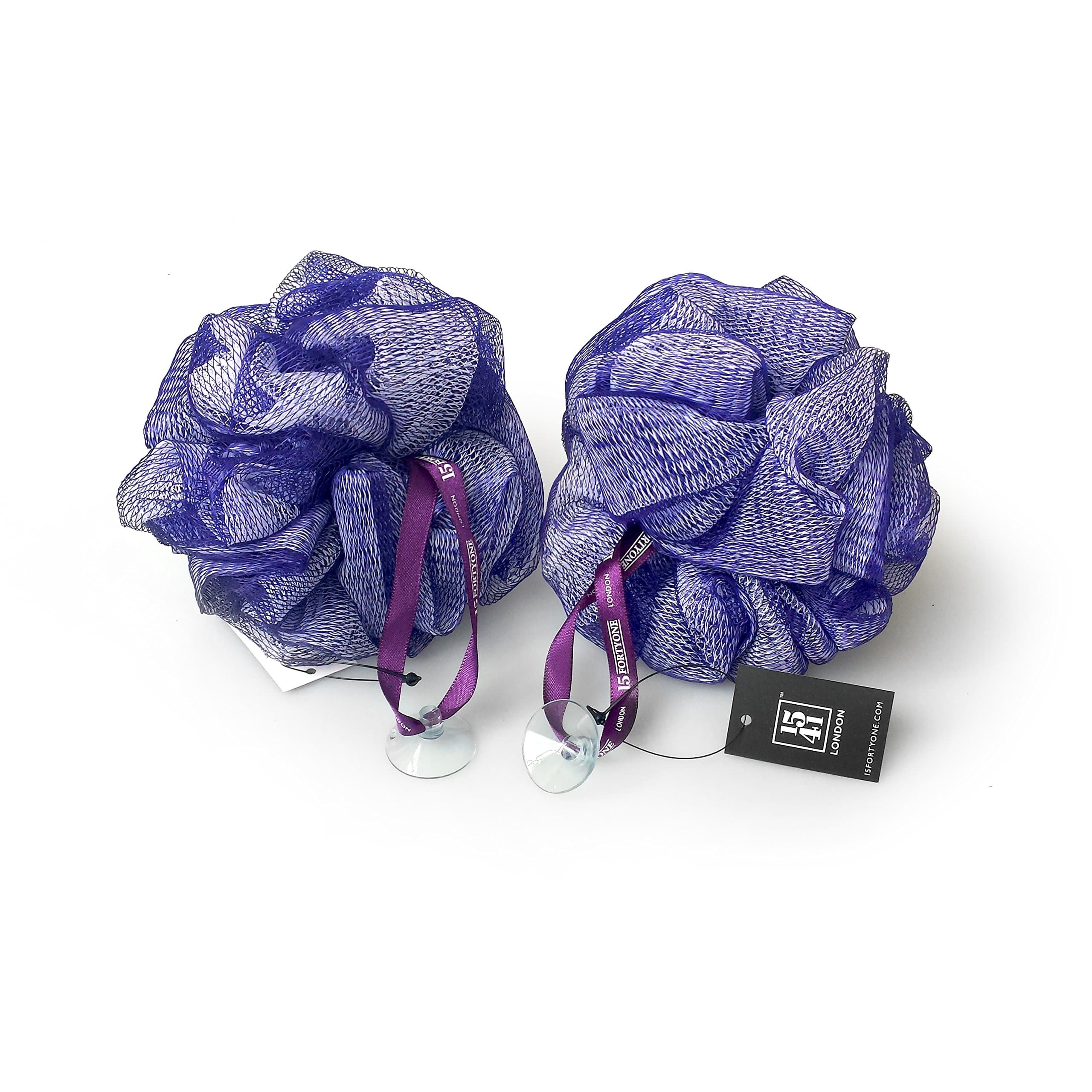 Exfoliating Bath & Shower Body Puff/Scrunchie/Buffer TWIN PACK (Aubergine)
