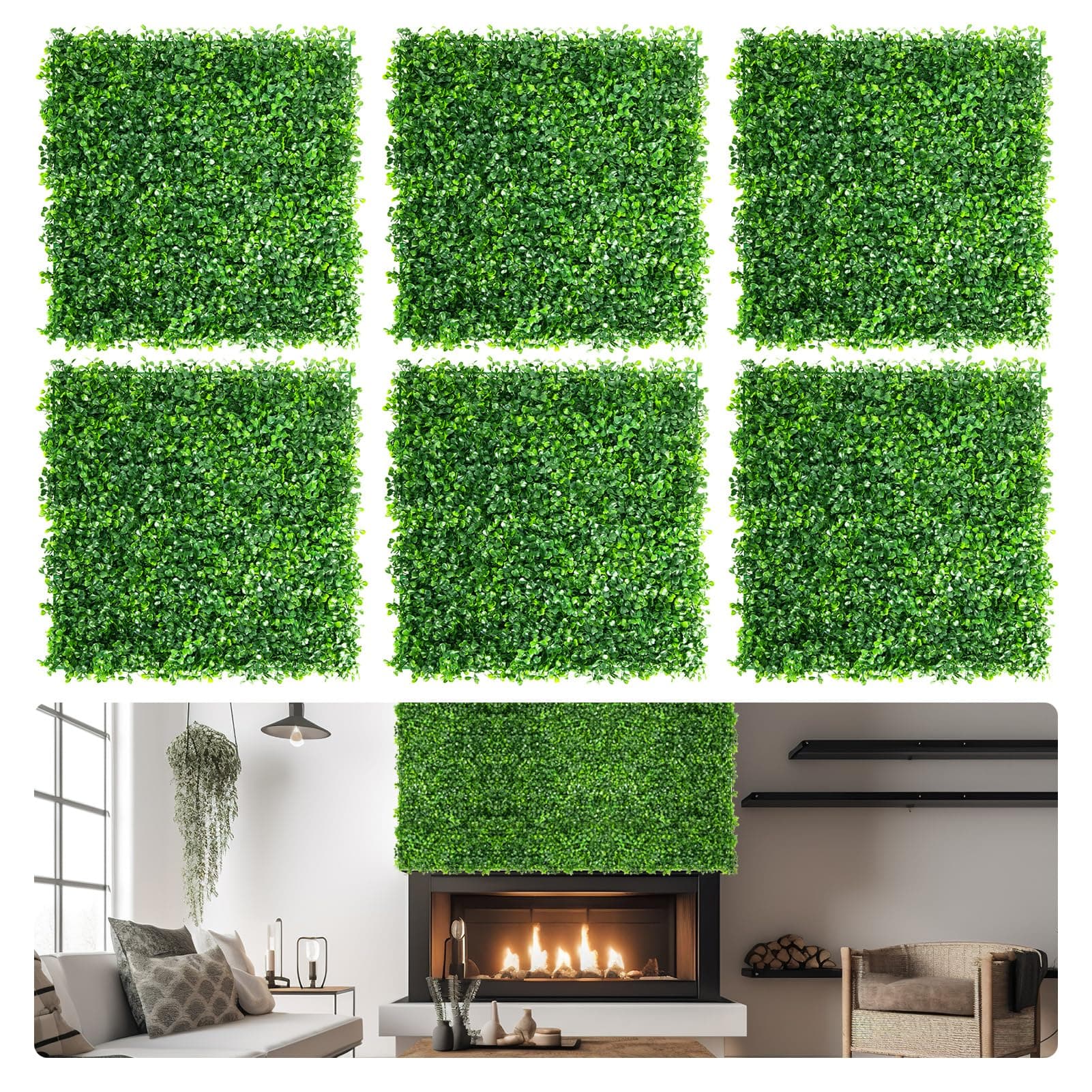 Aboofx 16 Pack 20 x 20 inch Artificial Grass Wall Panels, Boxwood Hedge Panels with 100 Zip Ties, Boxwood Hedge Wall Panels for Garden Yard Fence Covering Privacy, Greenery Wall Background Decoration