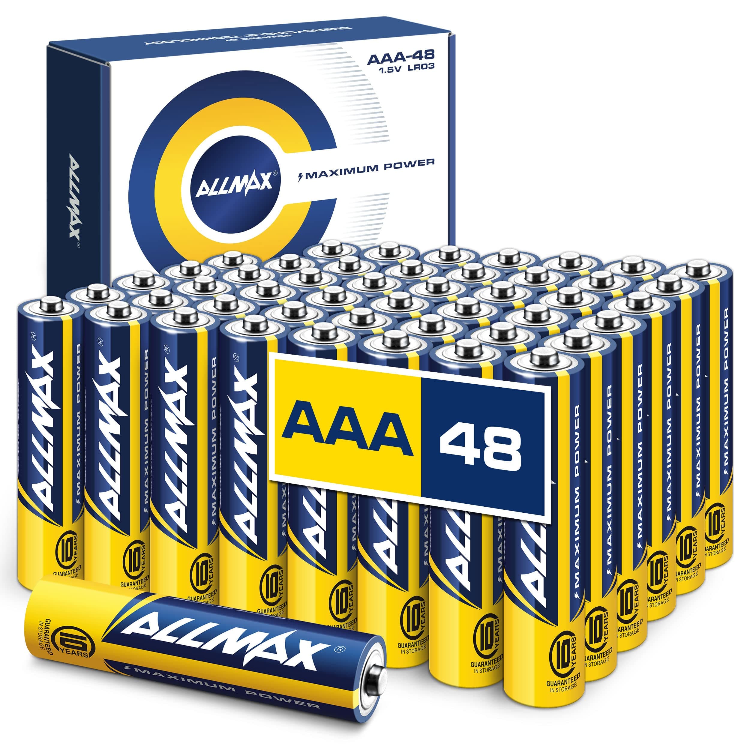 ALLMAX BATTERY AAA Maximum Power Alkaline Triple A Batteries (48 Count) – Ultra Long-Lasting, 10-Year Shelf Life, Leakproof Design, 1.5V