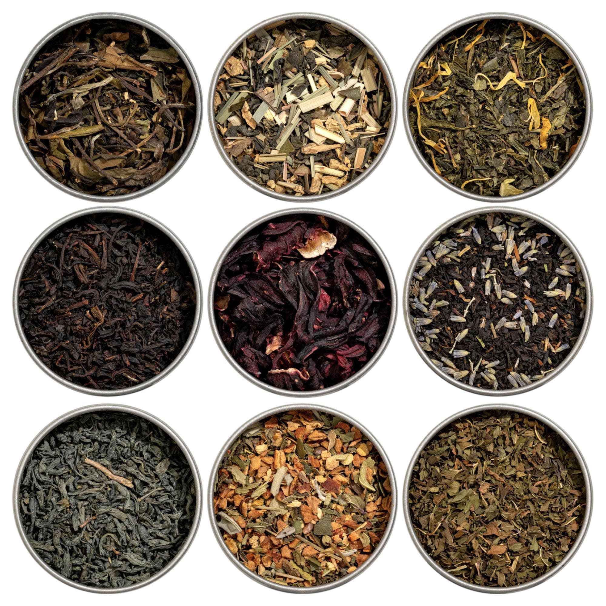 Heavenly Tea LeavesAssorted 9 Loose Leaf Tea Gift Box, 9 Teas & Herbal Tisanes (Approx. 90 Servings) - Variety Pack, Caffeinated & Caffeine Free MixUSDA Organic