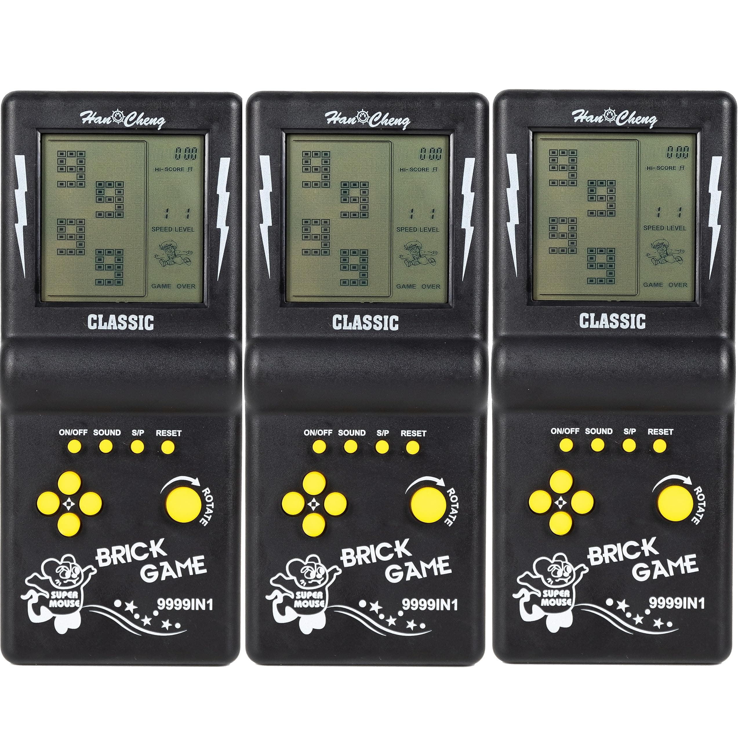 Desyeryamimi 3 Pcs Black Handheld Brick Game Console,3.5-inch Large Screen Back to School Handheld Building Block Tank Racing Electronic Game,Build in 23 Classic Games for Adults or Kids (3 Pcs Tetri)