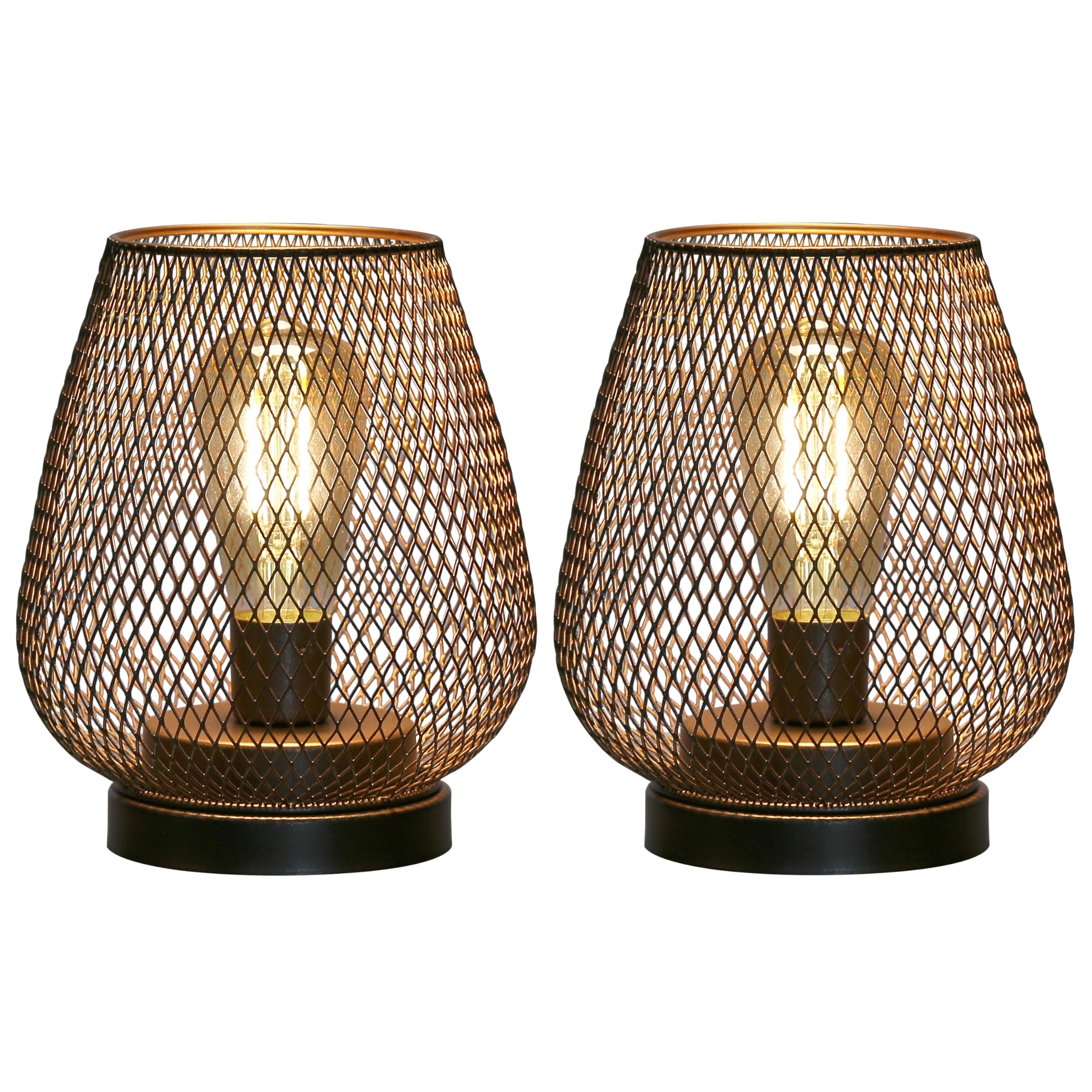 Set of 2 Metal Cage LED Lamp
