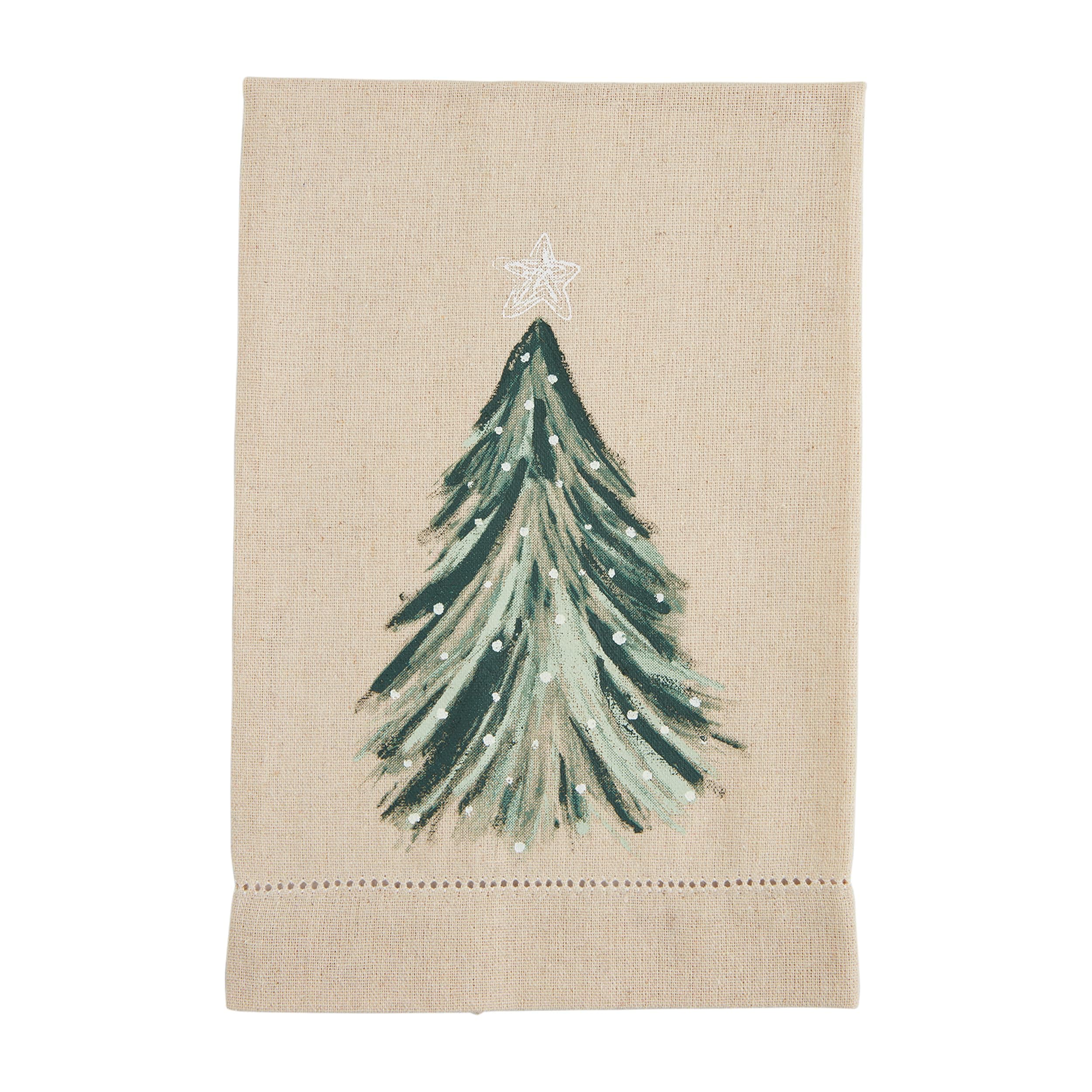 White Christmas Painted Towel, Tree, 21" x 14"
