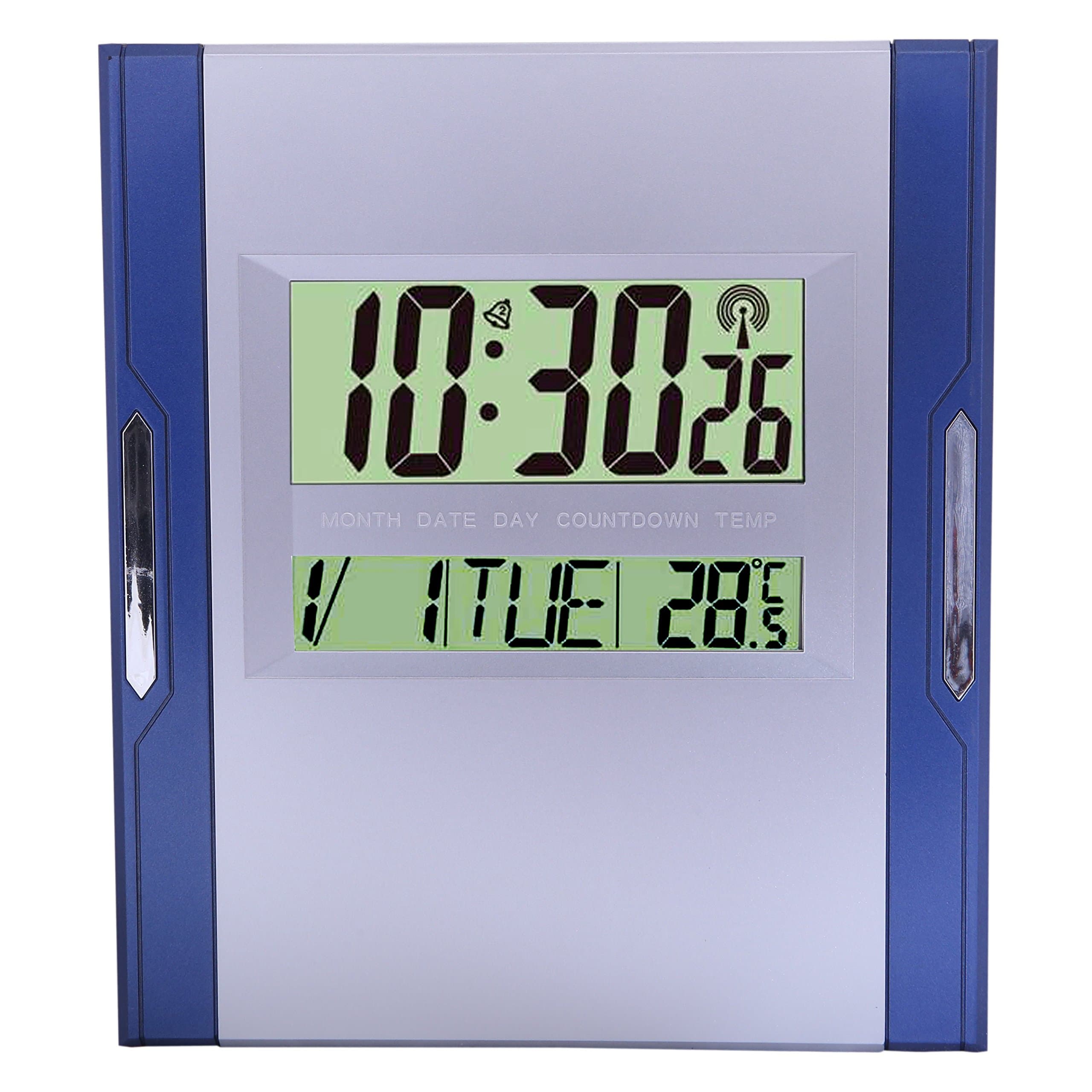 Kadio Plastic Digital Clock (26 cm x 23 cm x 1.5 cm, Blue and Silver)