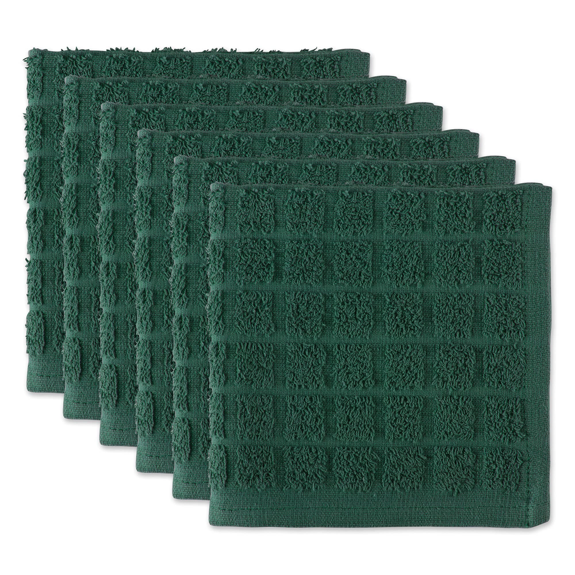 DII Solid Windowpane Dishcloth Set, Cotton Fabric, Dark Green, 12x12