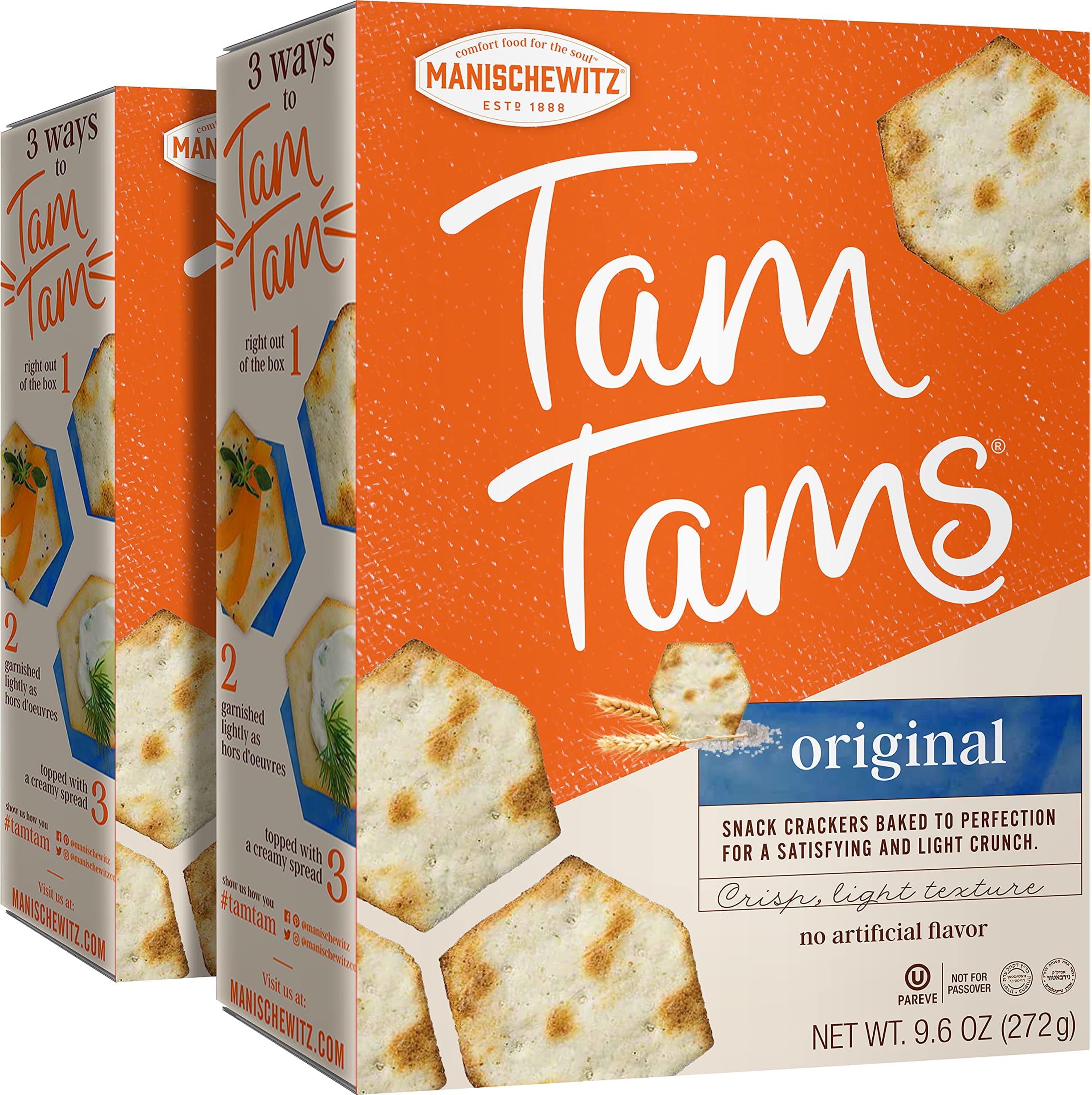 Tam Tam Original Crackers 9.6oz (2 Pack), Fluffy & Airy, Baked to Perfection