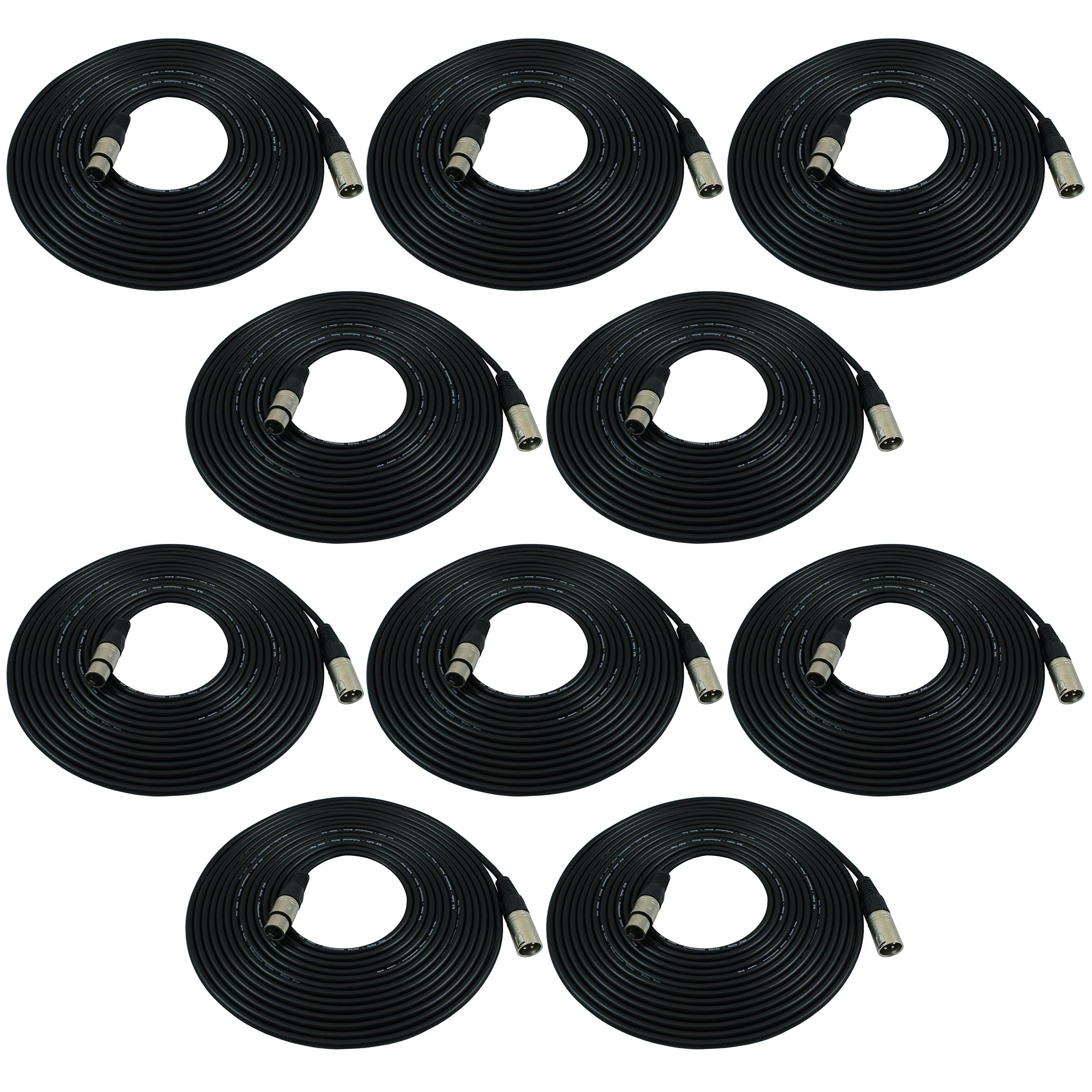GLS Audio 25ft Mic Cable Patch Cords - XLR Male to XLR Female Black Microphone Cables - 25' Balanced Mike Snake Cord - 10 Pack
