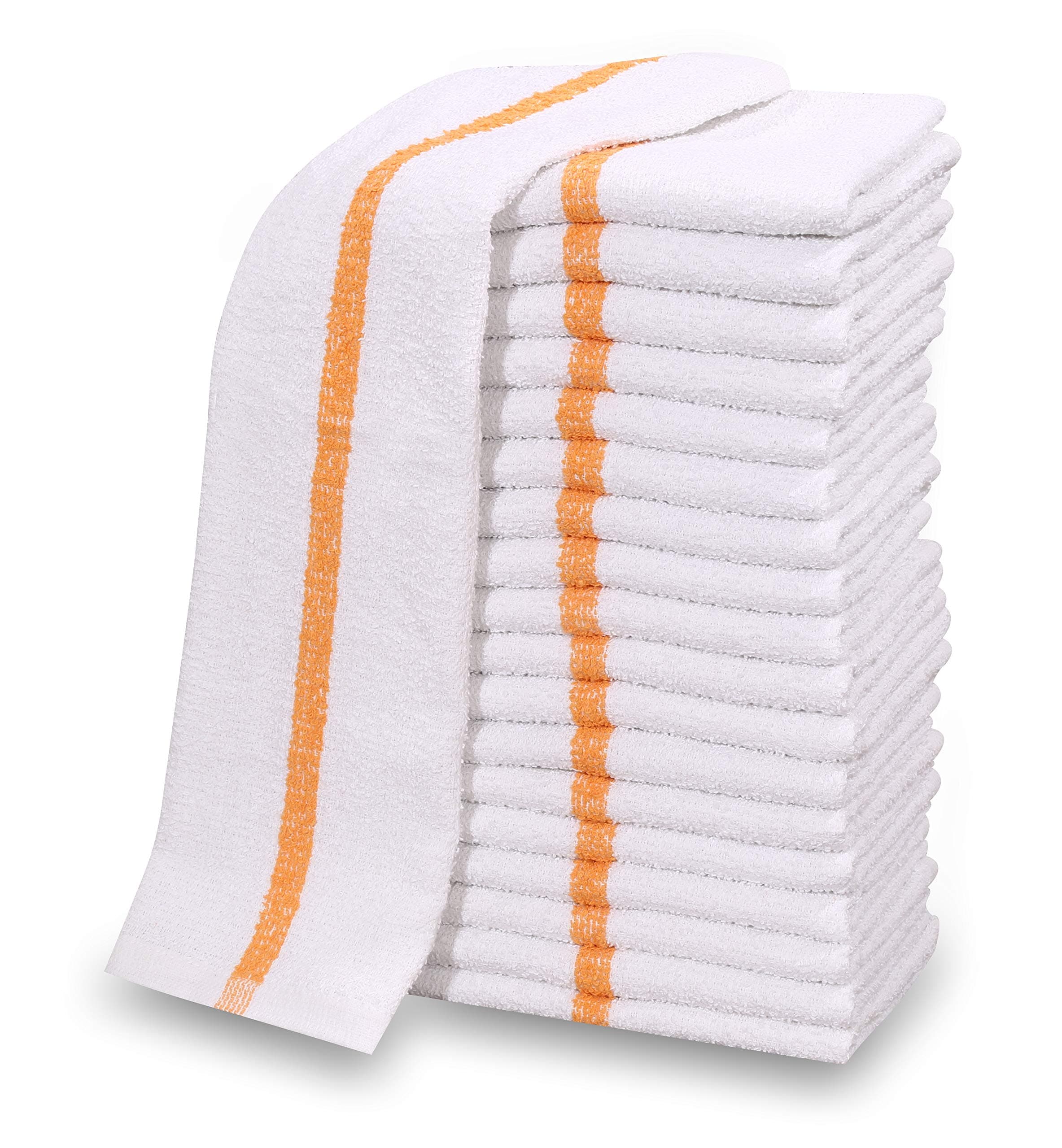 120 PC New Cotton Blend White Restaurant Bar Mops Kitchen Towels (10 Dozen ) (120, Gold Stripe), 32 Oz