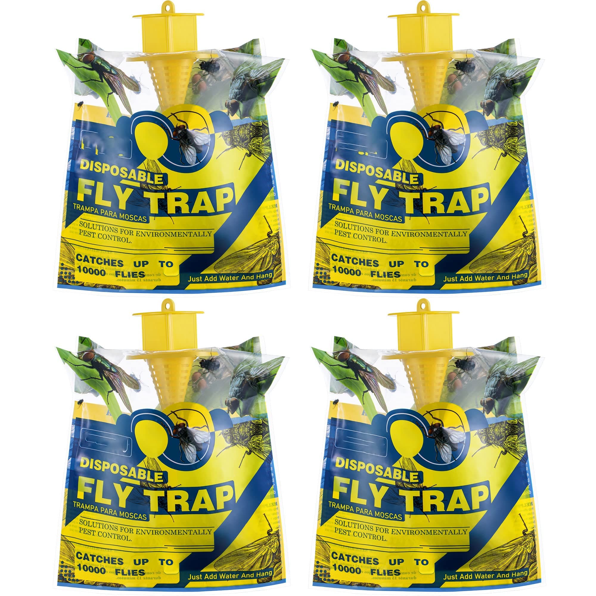 KASTWAVE 4 Pack Outdoor Disposable Fly Traps - Effective Fly Catcher for Farms, Yards, Patios, and More - Ideal for Chicken Coops, Barns, and Garbage Areas