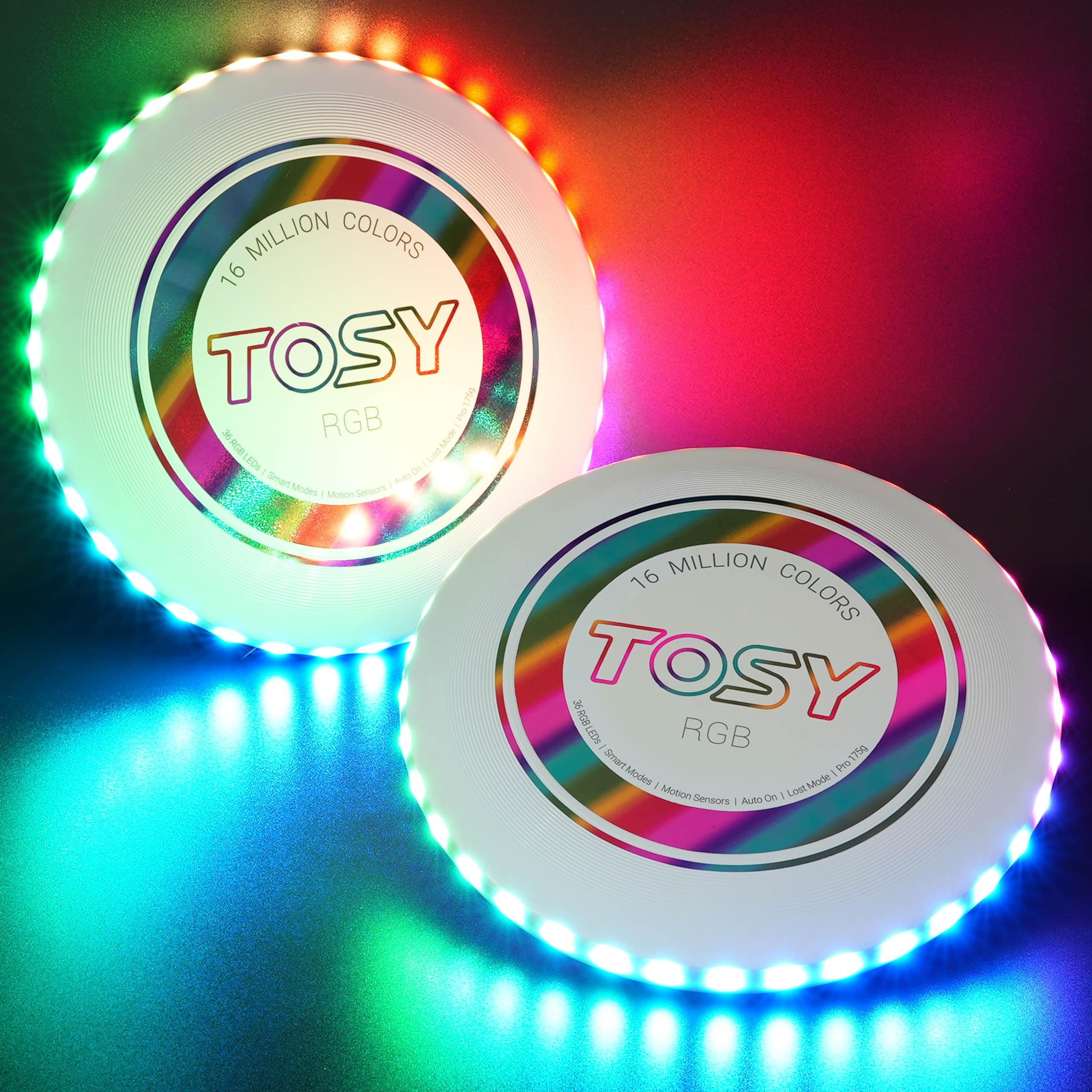 - TOSY Flying Disc - 108 RGB Multicolor or 36 Monocolor LEDs, Super Bright, Smart Modes, Easter Basket Stuffers Gift, Camping Toy for Kid/Teen/Adult, Auto Light Up, Rechargeable, Waterproof, 175g