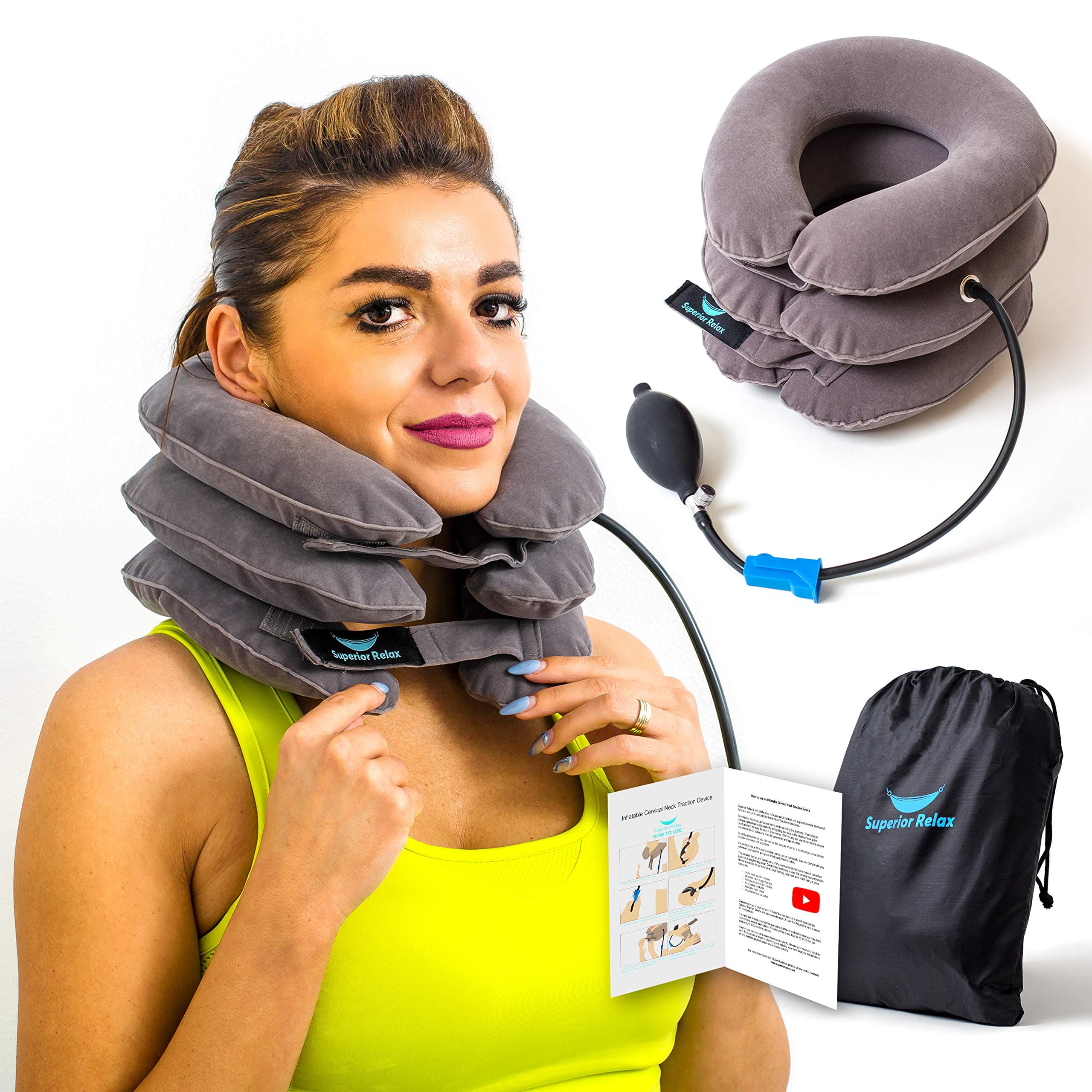Cervical Neck Traction Device & Collar Brace, Inflatable & Adjustable Neck Support Pillow is Ideal for Spine Alignment, Chronic Neck Pain Relief and Shoulder Relax Support