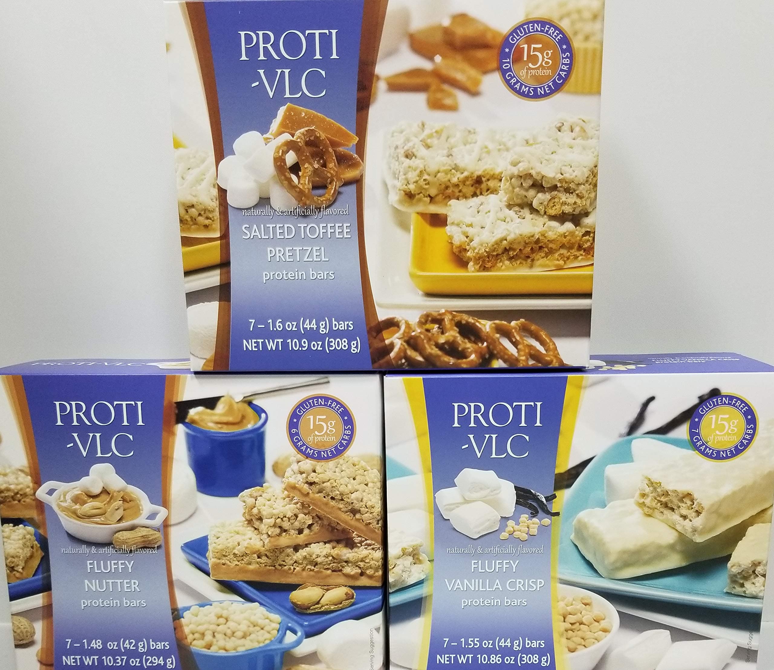 Proti Fit VLC Bar high Protein Diet bar Bundle (21 Servings) Fluffy Vanilla. Fluffy Nutter, Salted Toffee - | Healthy Nutritious|, Low Calorie, Low Fat, Low Carb, Low Sugar
