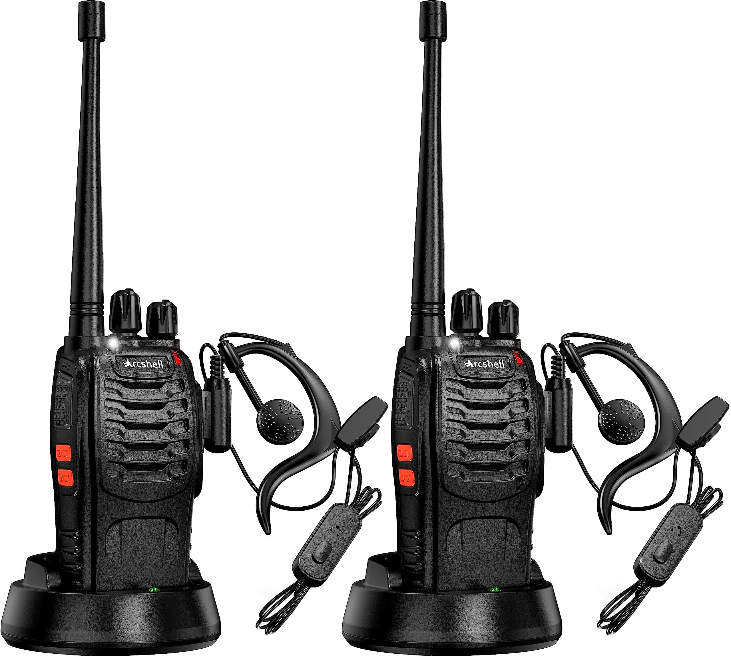 Rechargeable Long Range Two-Way Radios with Earpiece 2 Pack Arcshell AR-5 Walkie Talkies Li-ion Battery and Charger Included