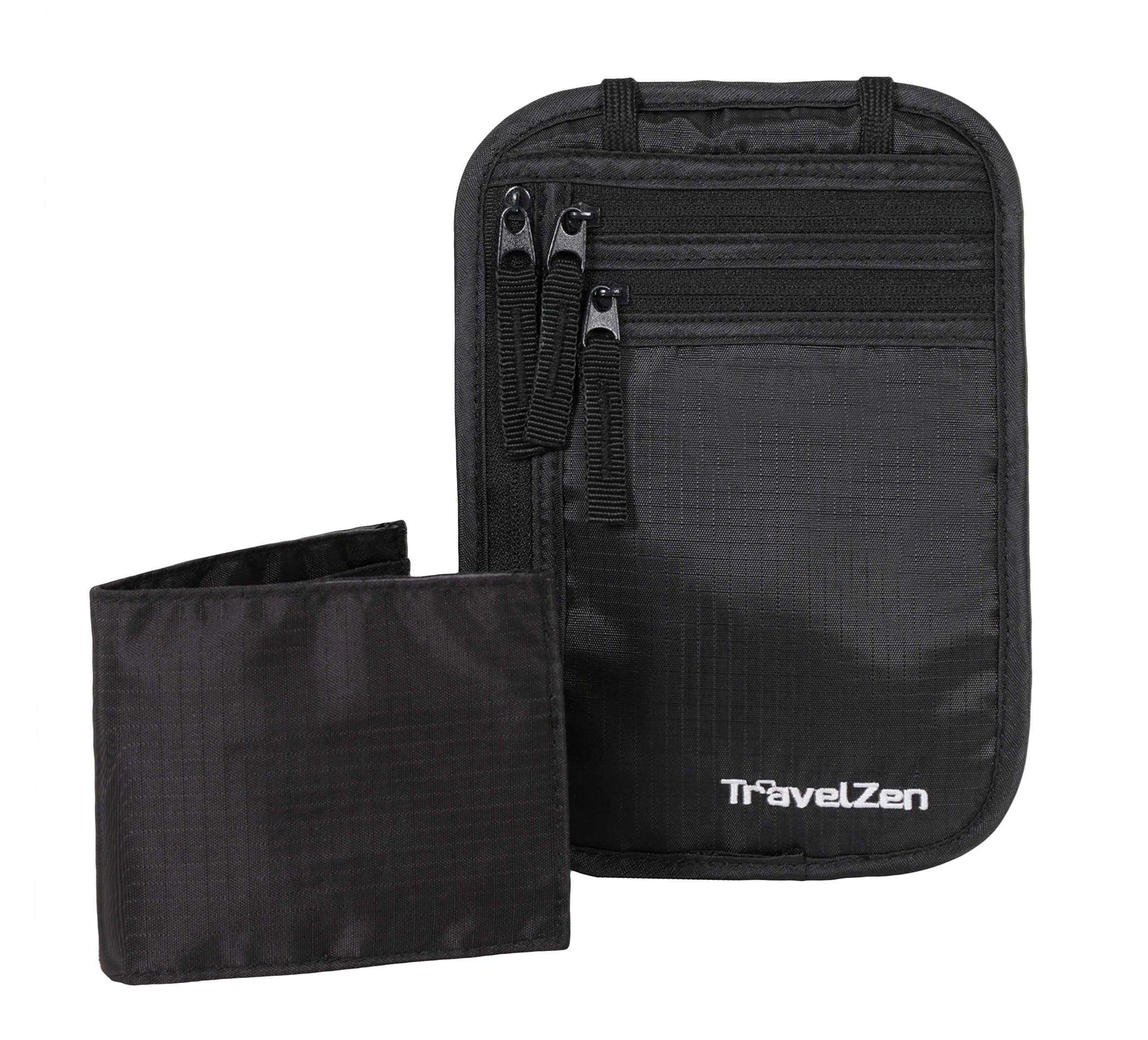 TravelZen Security Wallet, A RFID Blocking Neck Passport Pouch Plus Dummy Wallet. Smart Monotone Colours and Extra Secure for riskier Travels.