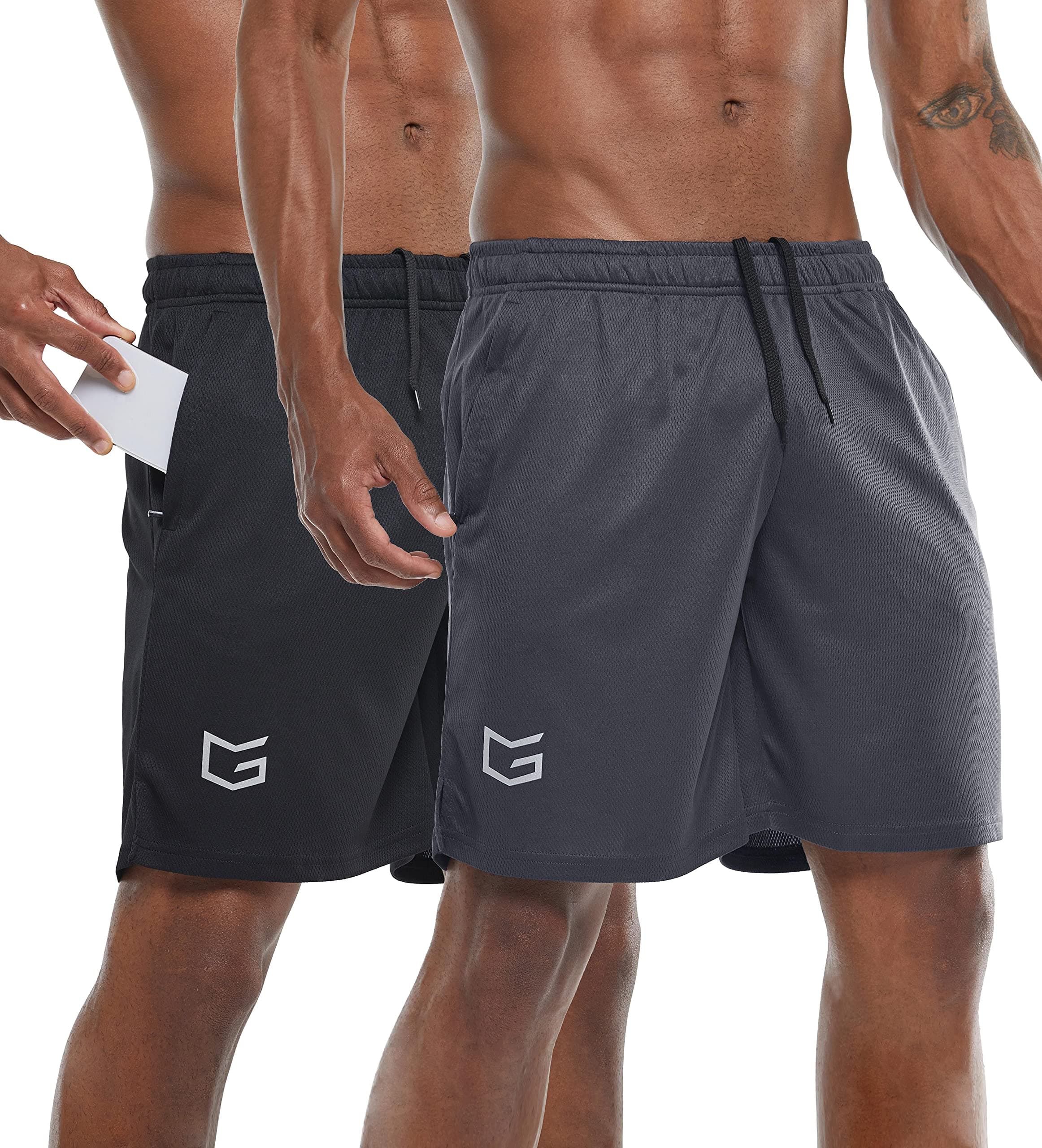 G Gradual Men's 2 Pack 7" Workout Running Shorts Quick Dry Lightweight Gym Shorts with Zip Pockets
