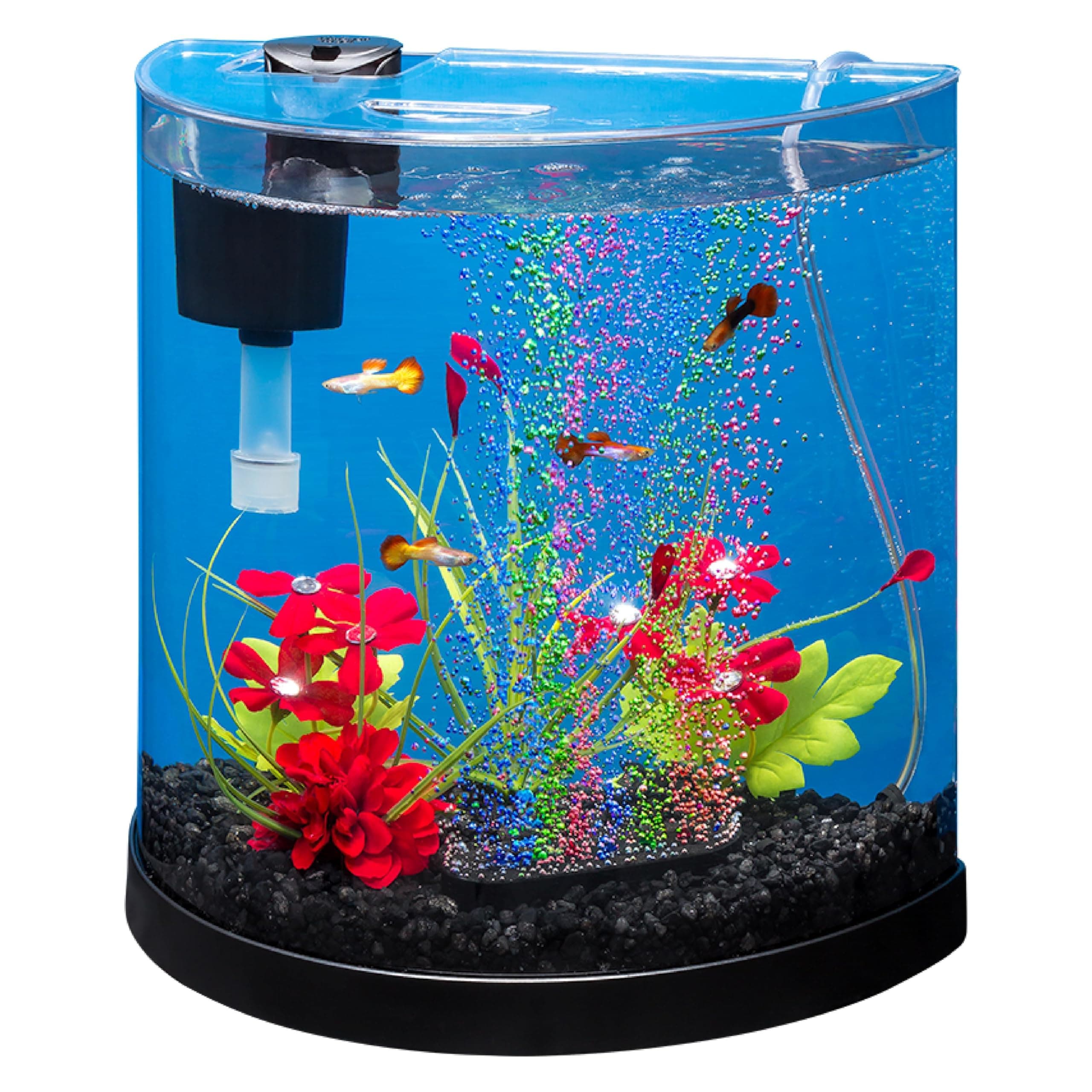 Tetra 3 Gallon Small Fish Tank, Aquarium Starter Kit, with Filter, Air pump, & Color Changing Light, Half Moon shape, for Gold Fish & Betta