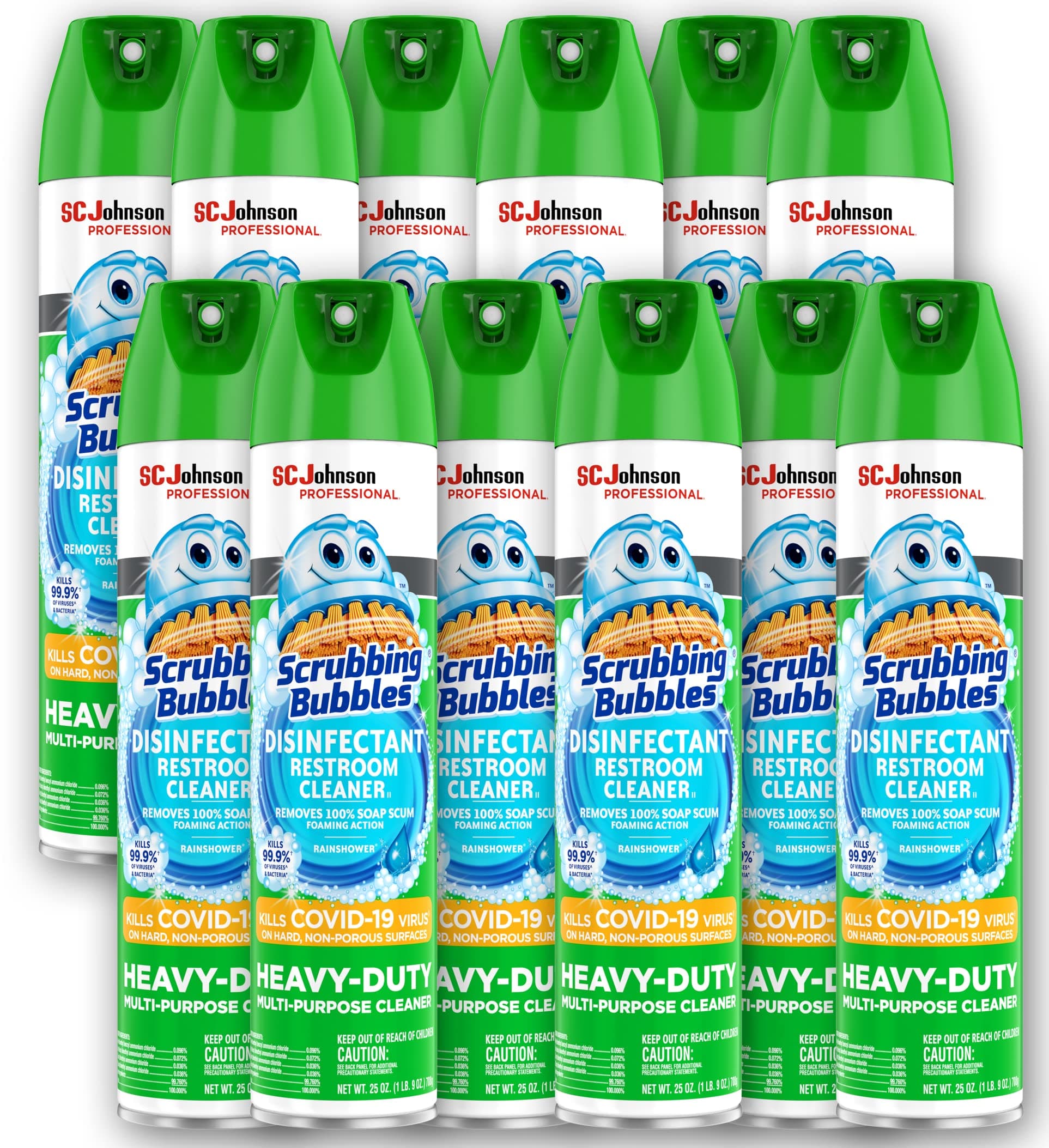 Scrubbing Bubbles Multi-Purpose Bathroom Cleaner Disinfectant Aerosol, 25 Fl Oz Pack of 12