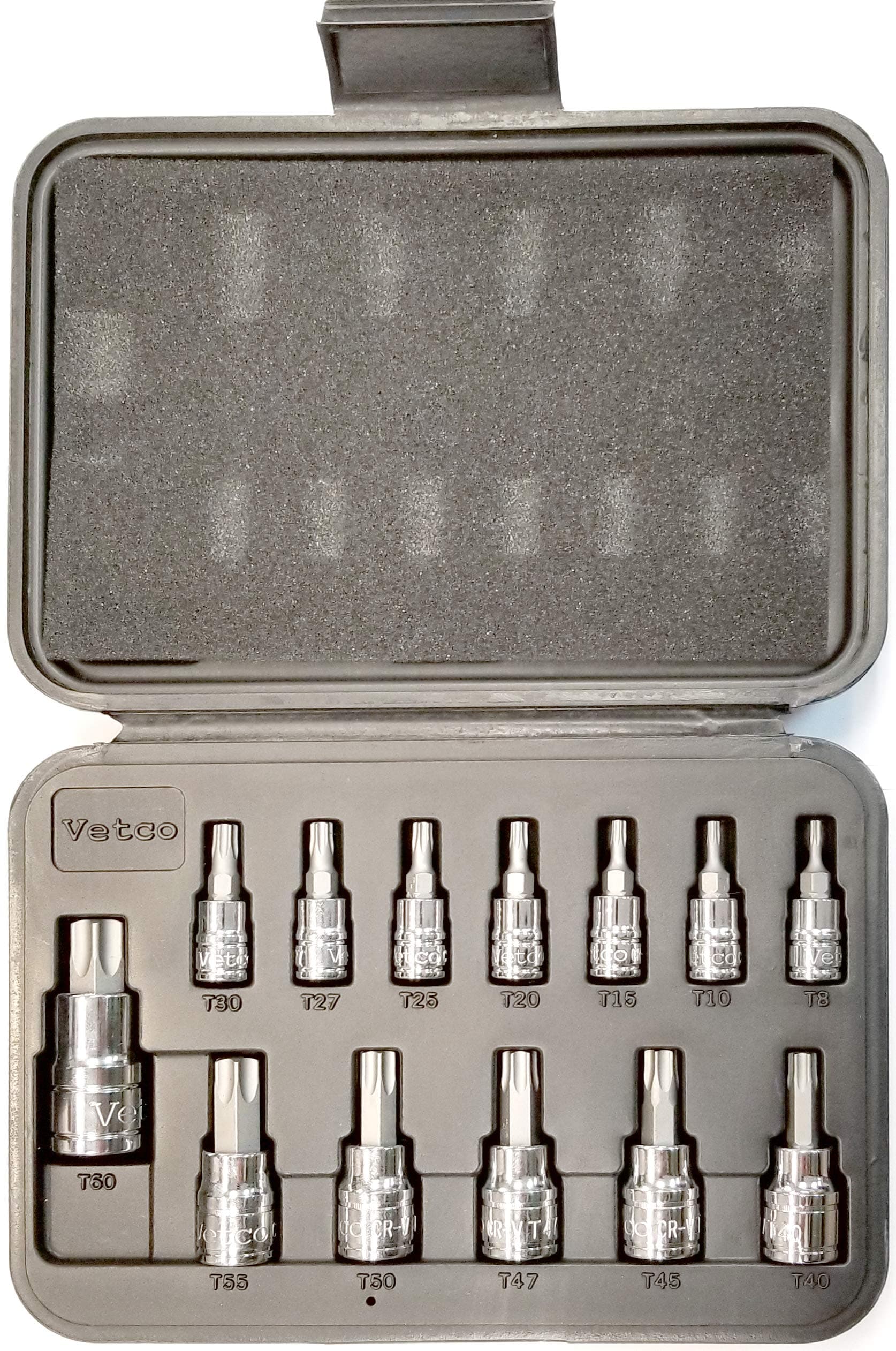 VETCO 13-Piece Torx Bit Socket Set T8-T60, S2 Steel