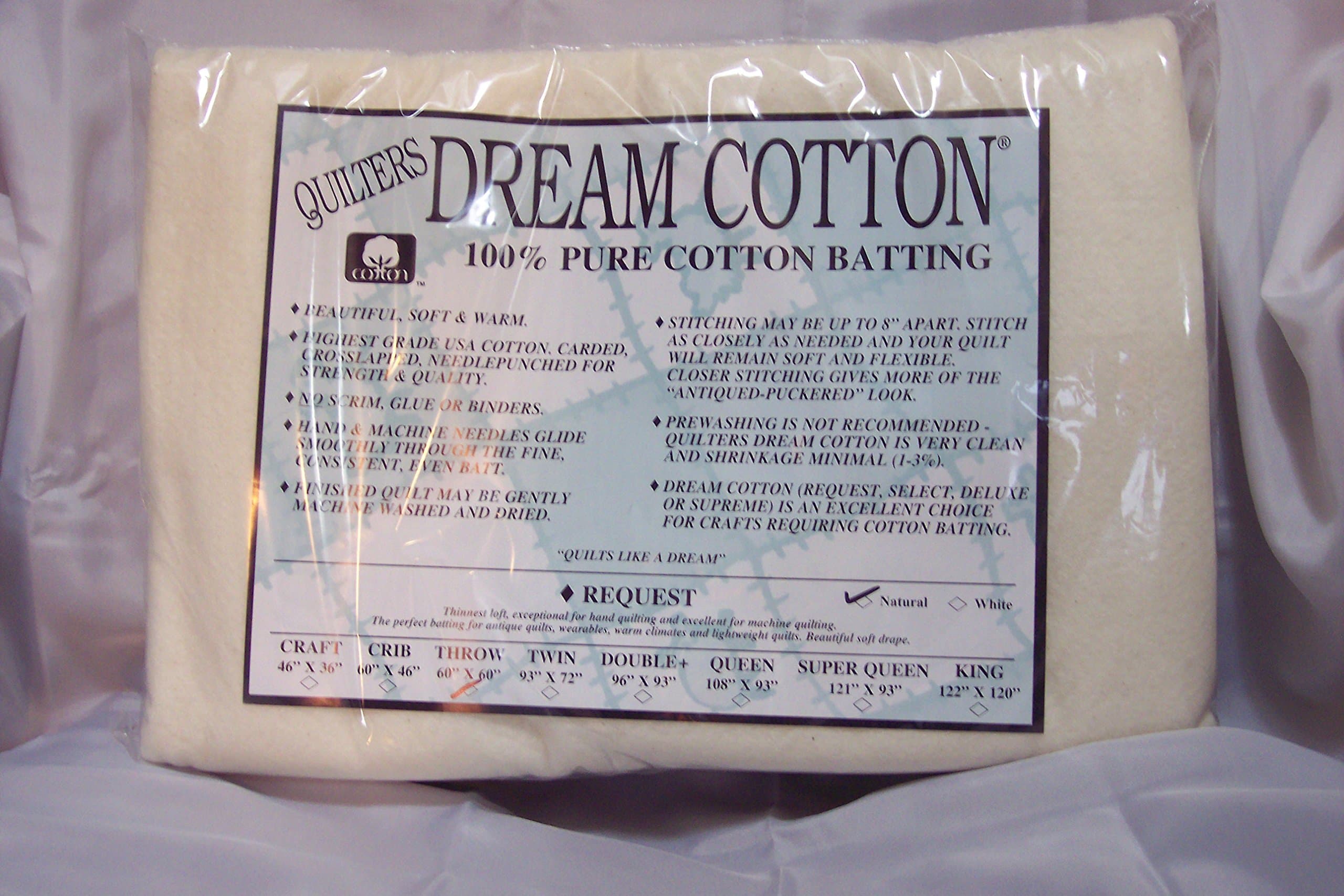 Quilter's Dream Batting- Natural Cotton Request- Thin Loft- Throw by Quilter's Dream Batting
