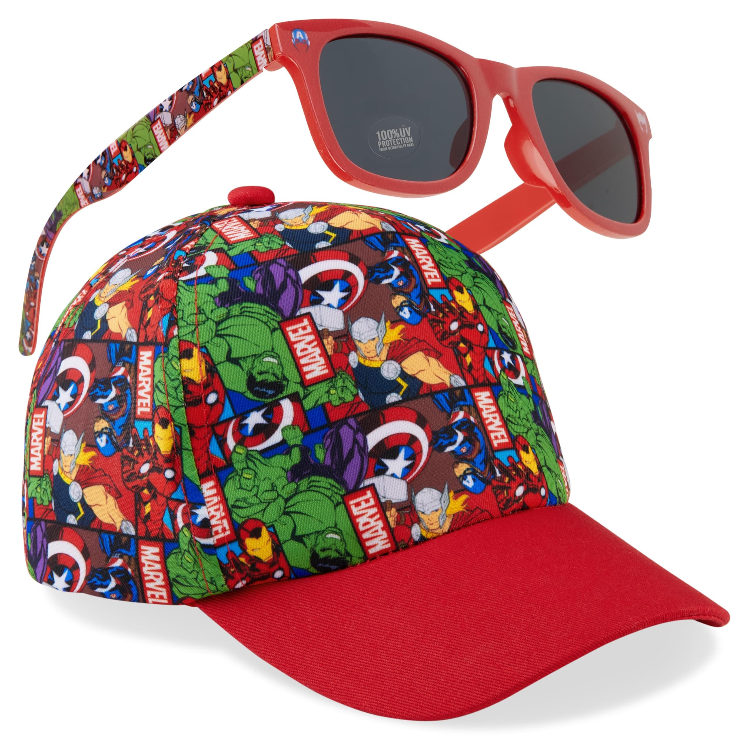 Marvel Spiderman Sunglasses Baseball Cap Set for Kids Adjustable Summer Sun Hat UV400 Kids Holiday Travel Essentials