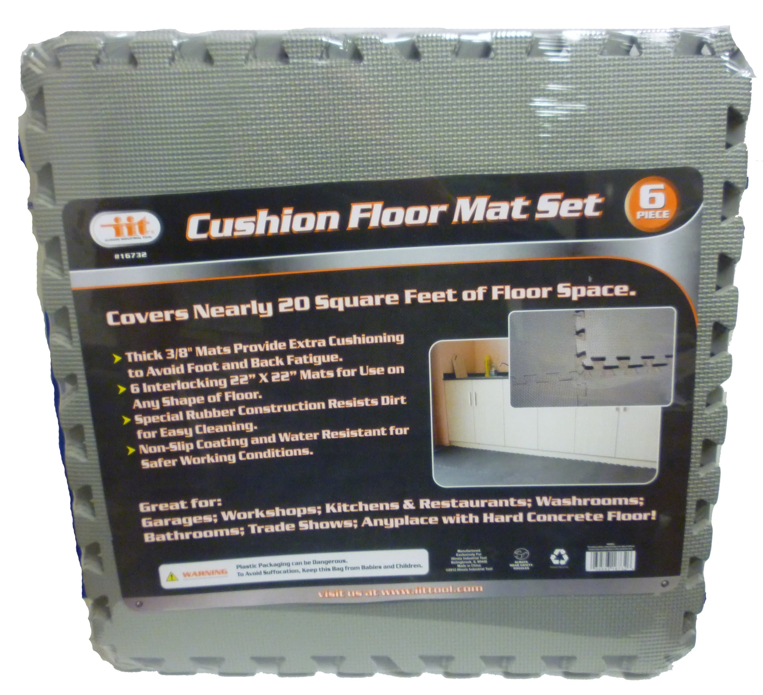 Interlocking Cushion Floor Mat, 22-Inch x 22-Inch, 6-Pack - IIT 16732