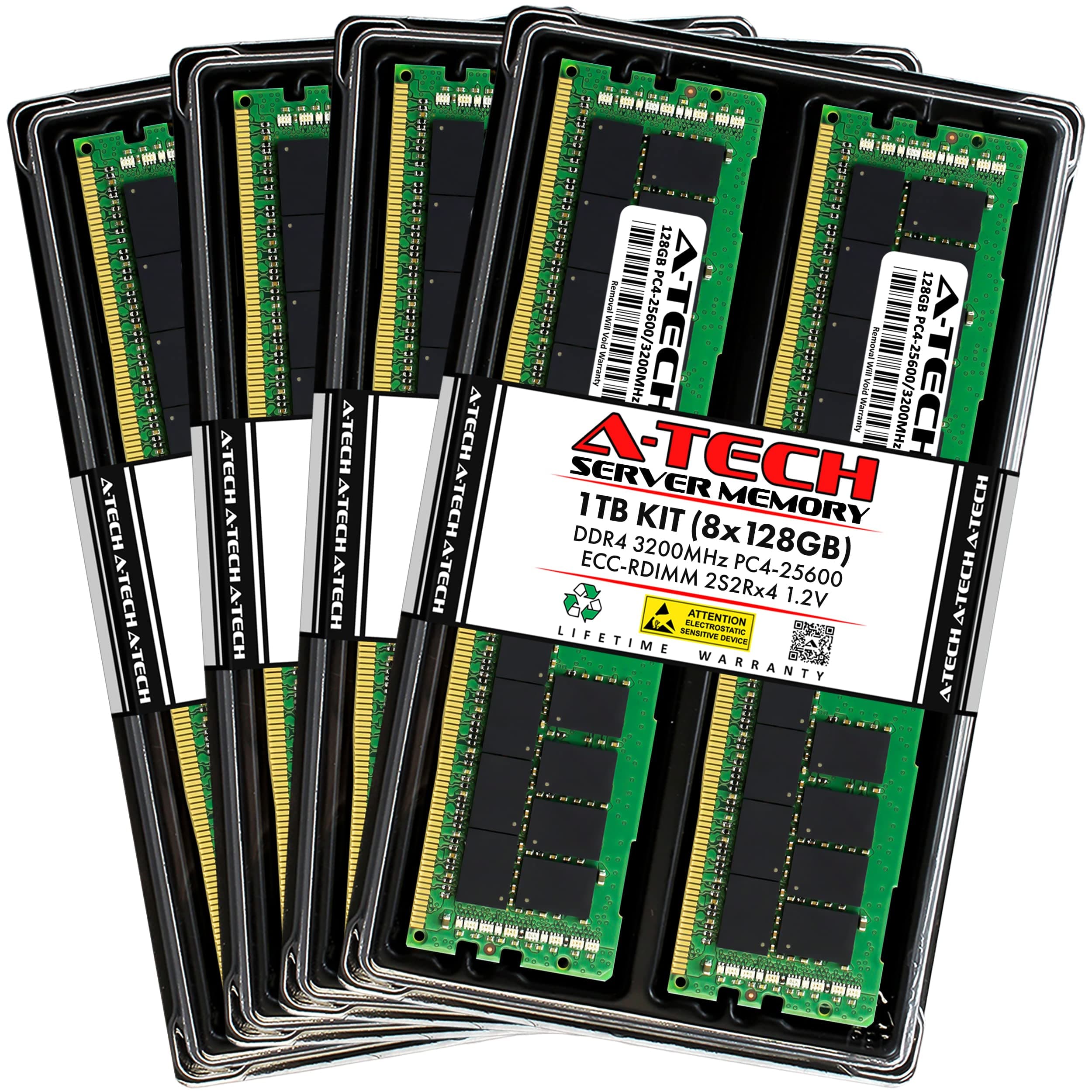 A-Tech 1TB Kit (8x128GB) DDR4 3200MHz PC4-25600 ECC RDIMM 3DS 4Rx4 Quad Rank 1.2V ECC Registered DIMM 288-Pin Server & Workstation RAM Memory Upgrade Modules (A-Tech Enterprise Series)
