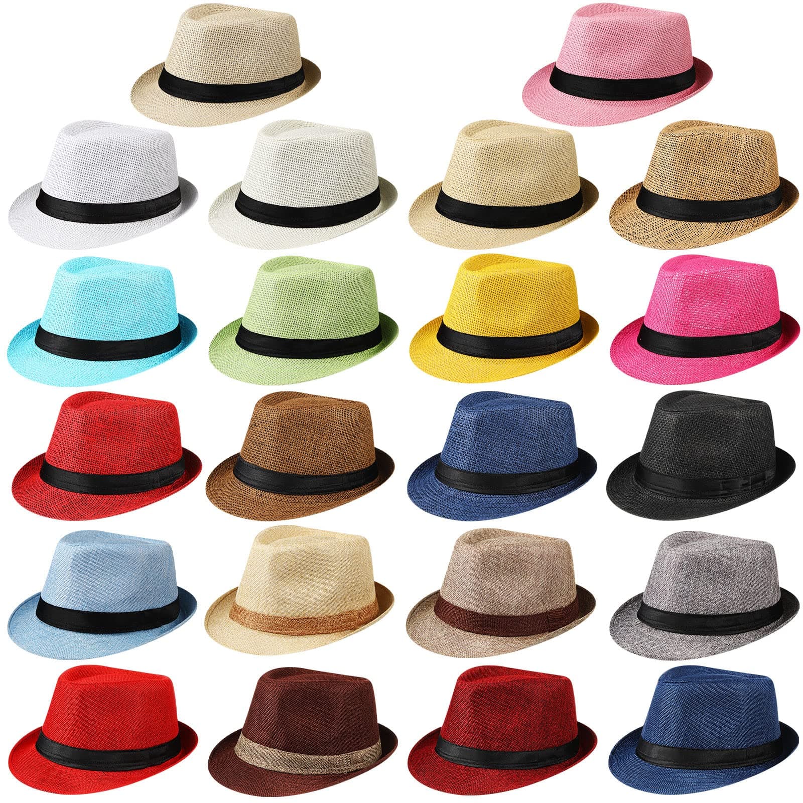 JaGely 22 Pcs Panama Hat Men Straw Bulk Cuban Short Brim Hats for Men Women, 22 Colors
