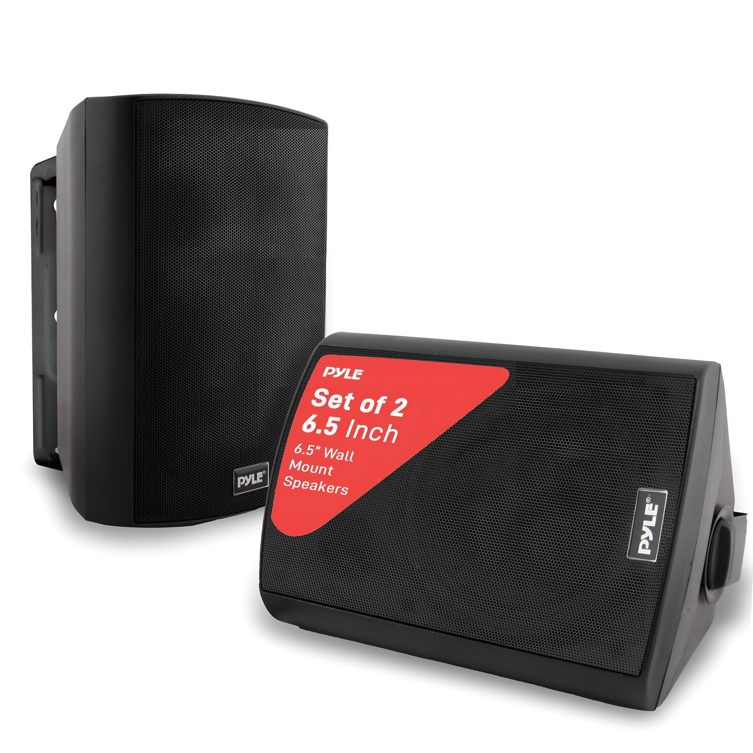 Pyle 6.5-Inch Wall Mount Waterproof Bluetooth Speaker System – Indoor/Outdoor Audio Pair with Built-in Digital Amplifier, Weather-Resistant Housing, High-Power Sound, Easy Installation (Black)