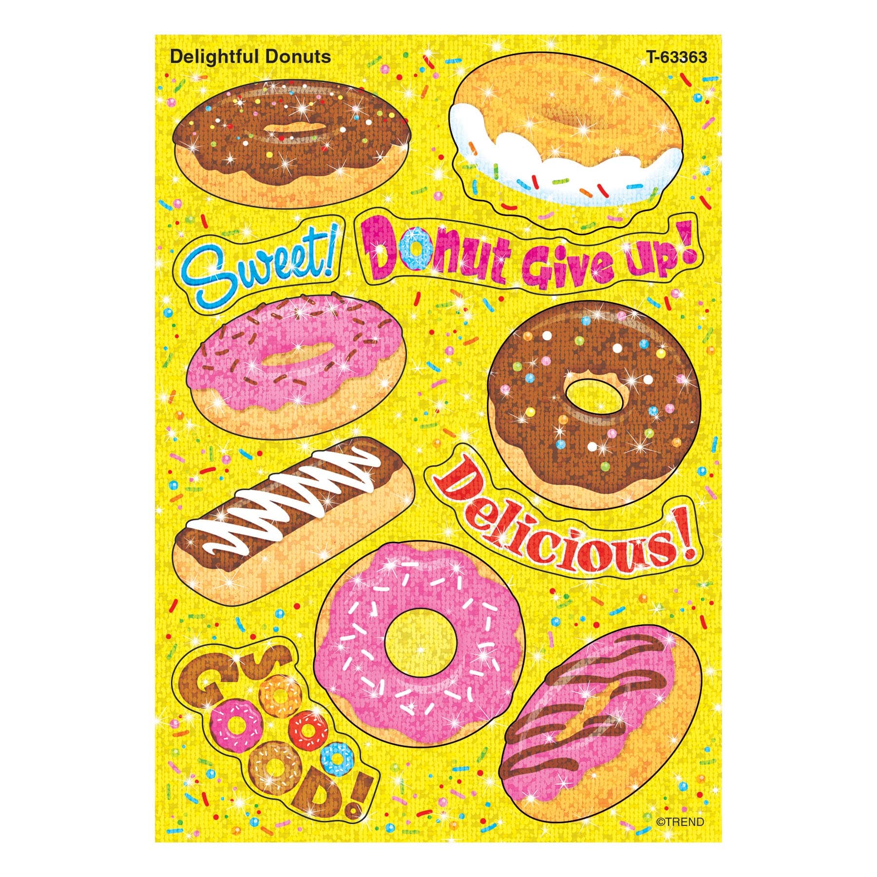TREND enterprises Delightful Donuts Sparkle Stickers, 22 Count, Multicolor