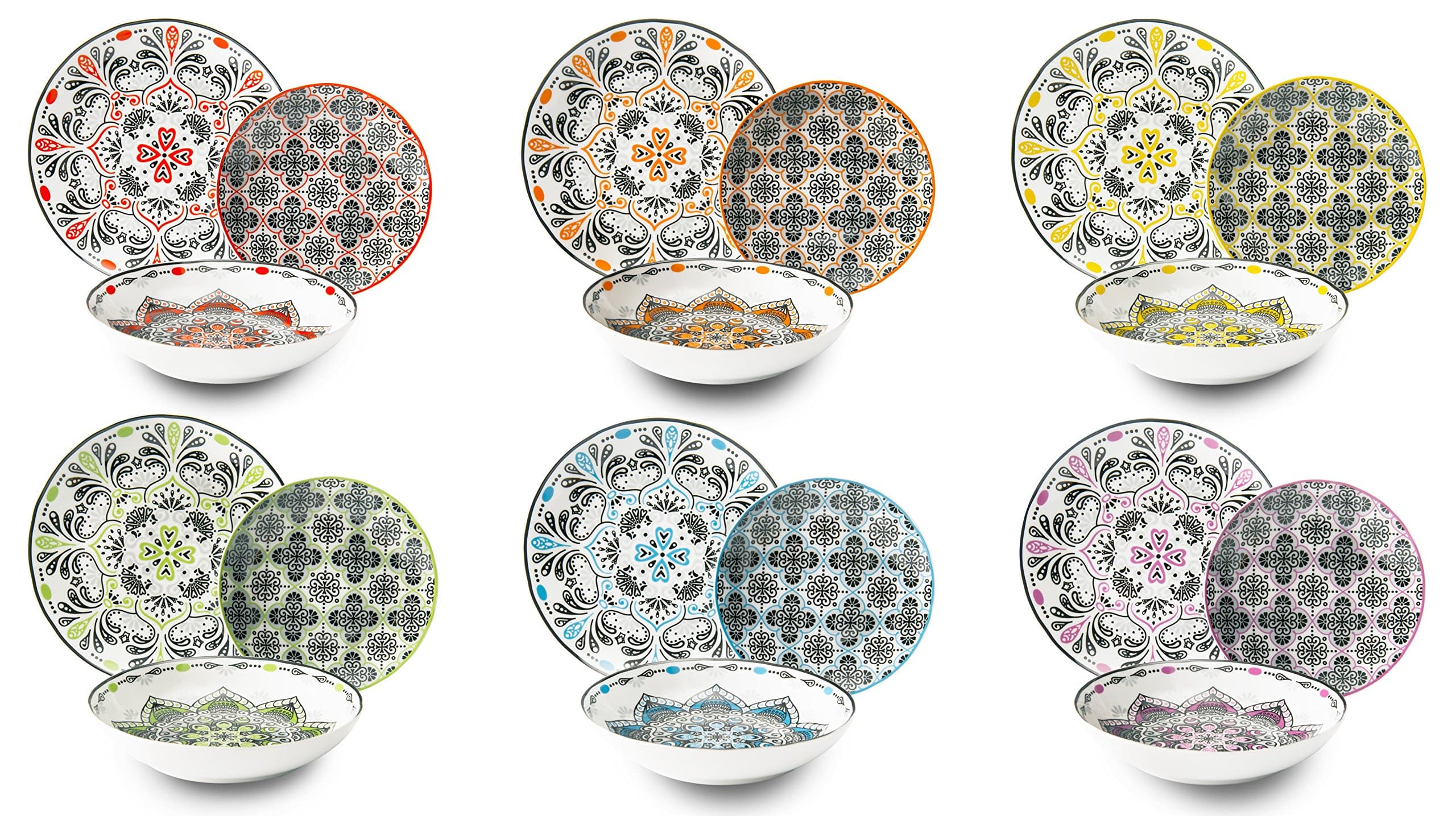 Excelsa Roma Dinner Set, 18 Pieces, Porcelain, Multi-Colour, Piece