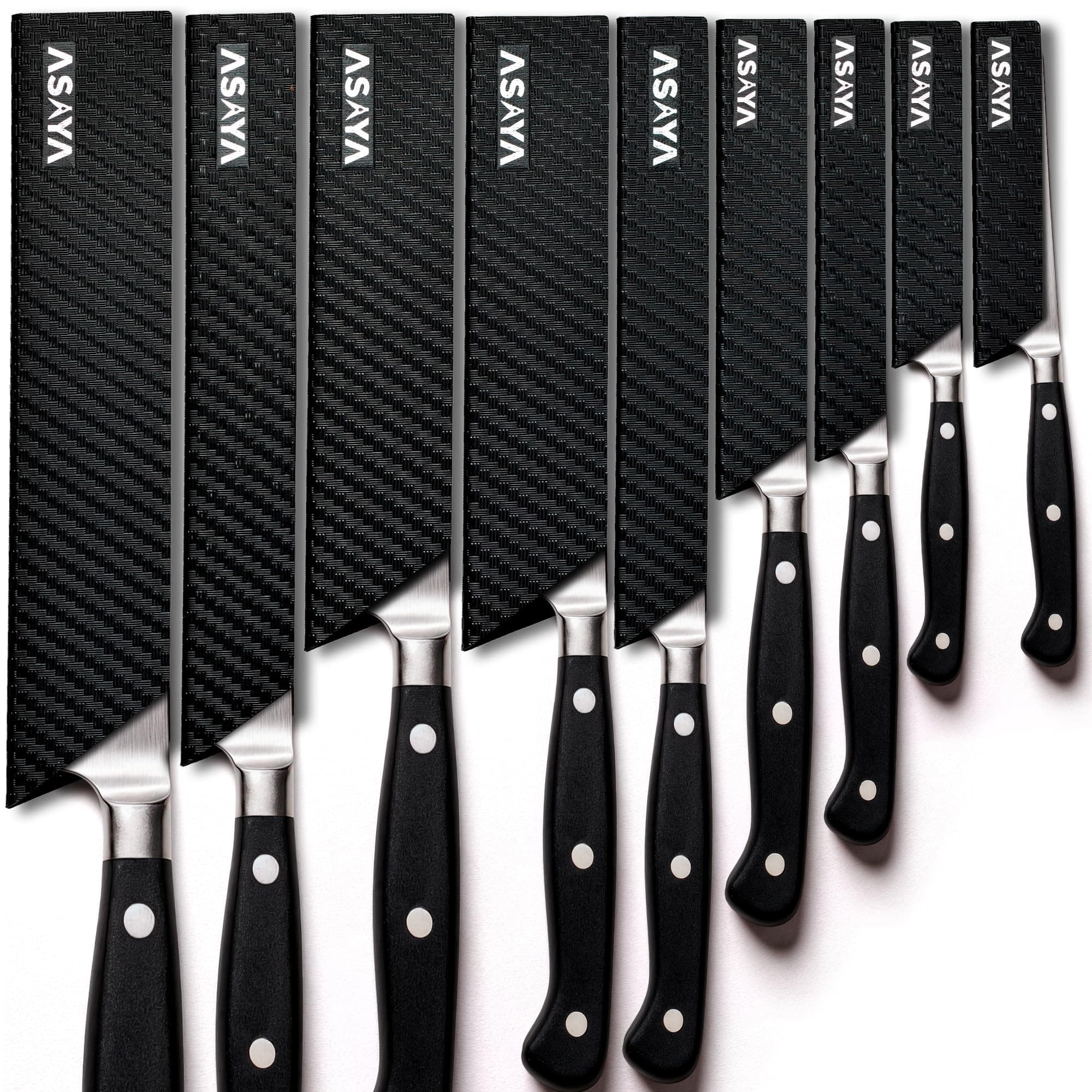 Asaya Professional Knife Edge Guards -Universal Blade Covers - Extra Strength, ABS Plastic and BPA-Free Felt Lining, non-Toxic and Food Safe - Knives Not Included (9Pcs)