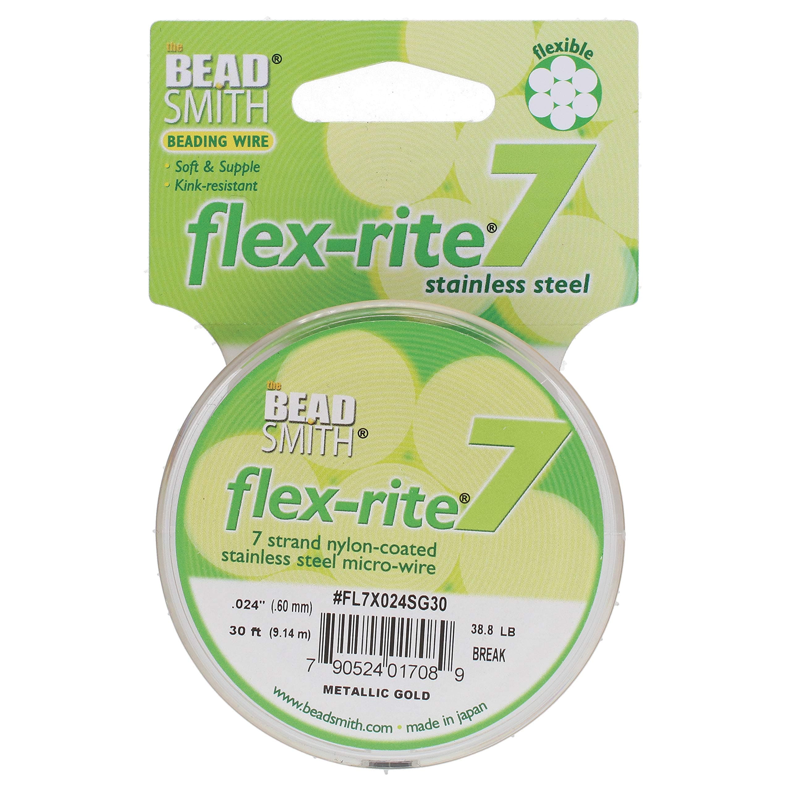 Flex-Rite 7 Strand Nylon Coated, Stainless-Steel Beading Wire, Jewelry Making Supply (.024 Dia, Pearl Silver - 30 ft)
