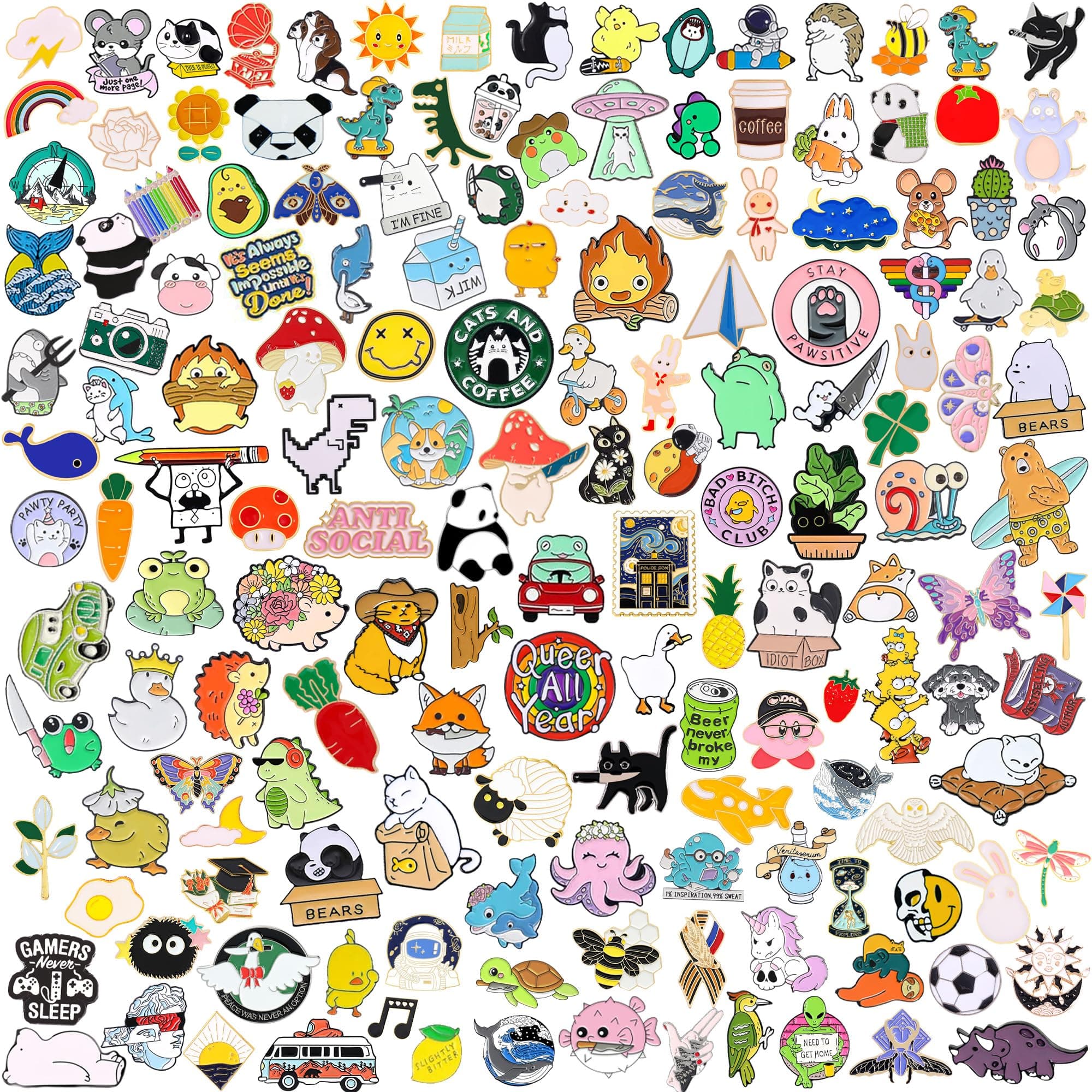 30/60/100 Mixed Cute Enamel Pins Bulk for Women & Girls,Funny Anime Backpack Pins Aesthetic Lapel Button Badges Set for Backpacks, Hats, Bags,Clothes Decoration
