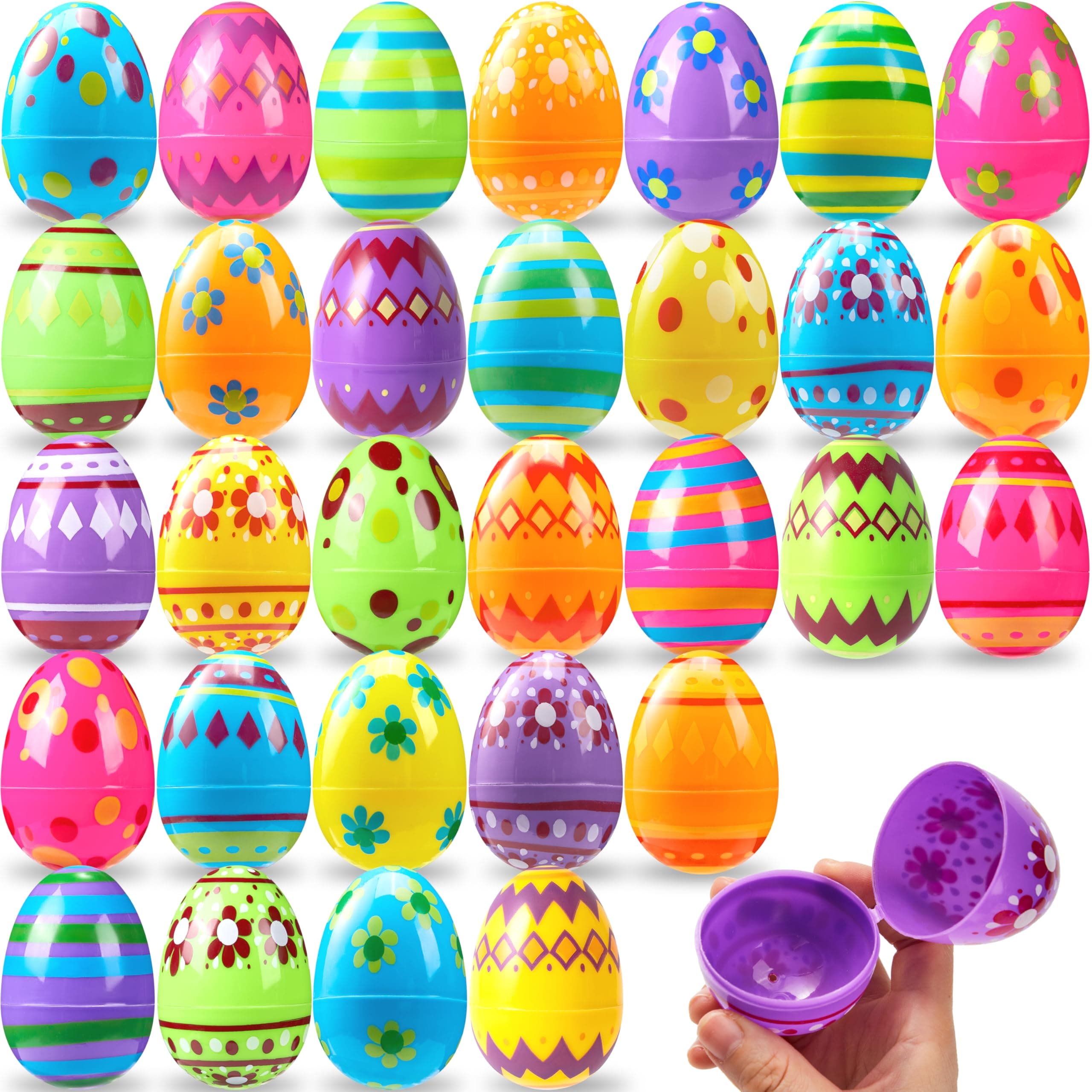 JOYIN 30 Pcs 3.15Inch Printed Plastic Eggs, Colorful Plastic Easter Eggs, Fil...