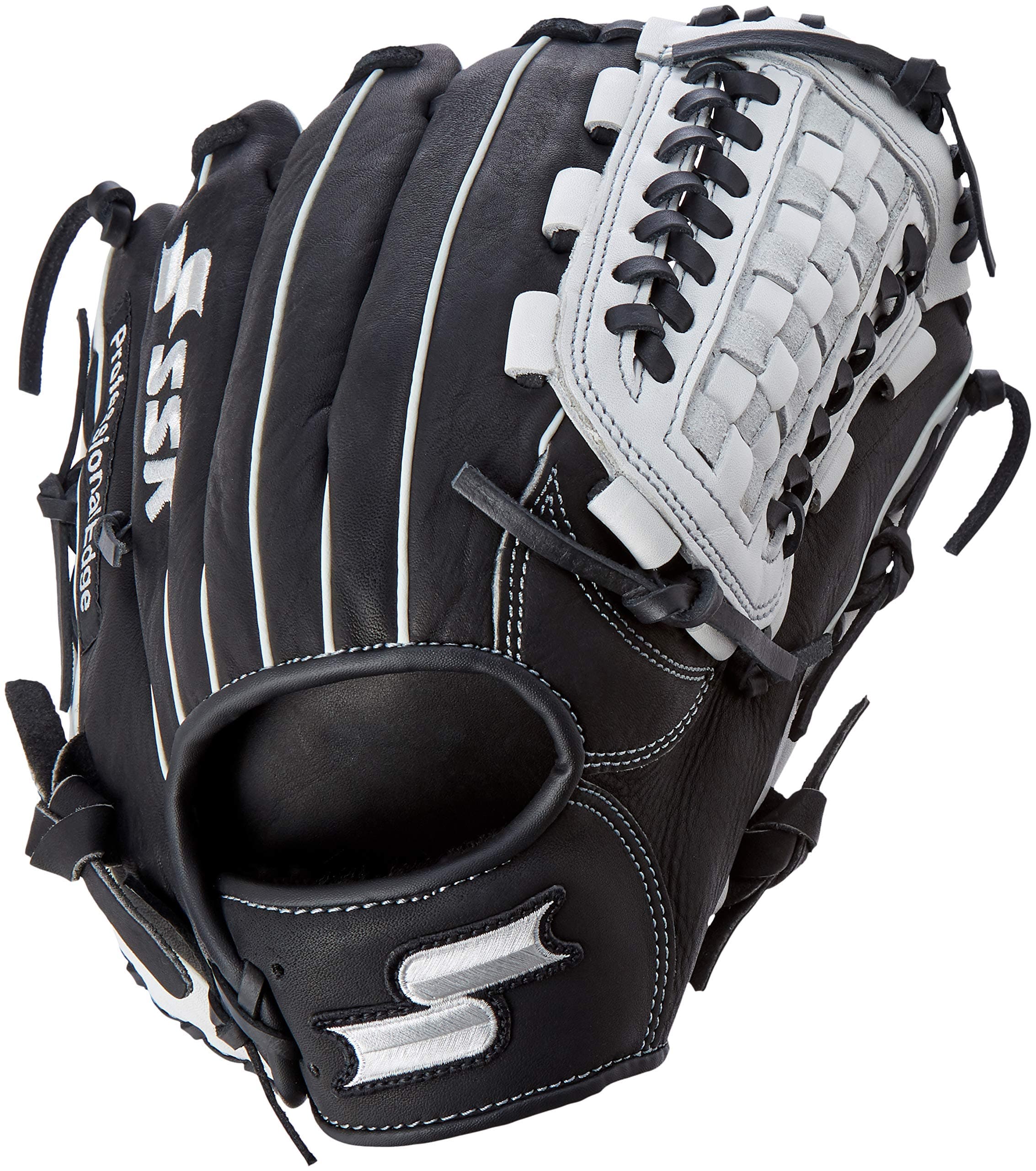 SSK Baseball Edge Pro Grid Gloves, Black/White, 12"
