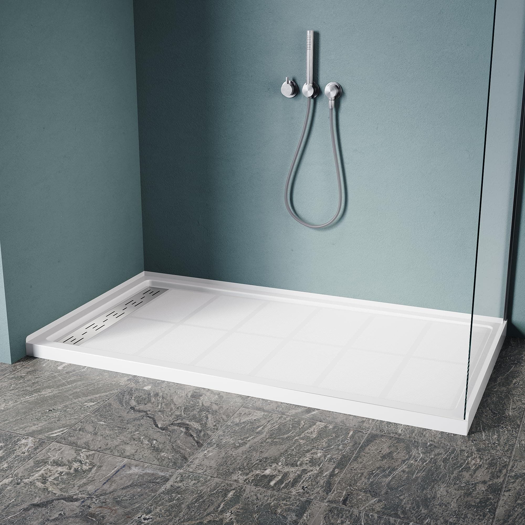 ELEGANT 60'' L x 32'' W x 4'' H Shower Base Pan, Left Drain, Non-Slip Single Threshold Shower Pan, Stainless Steel Shower Drain Cover Included