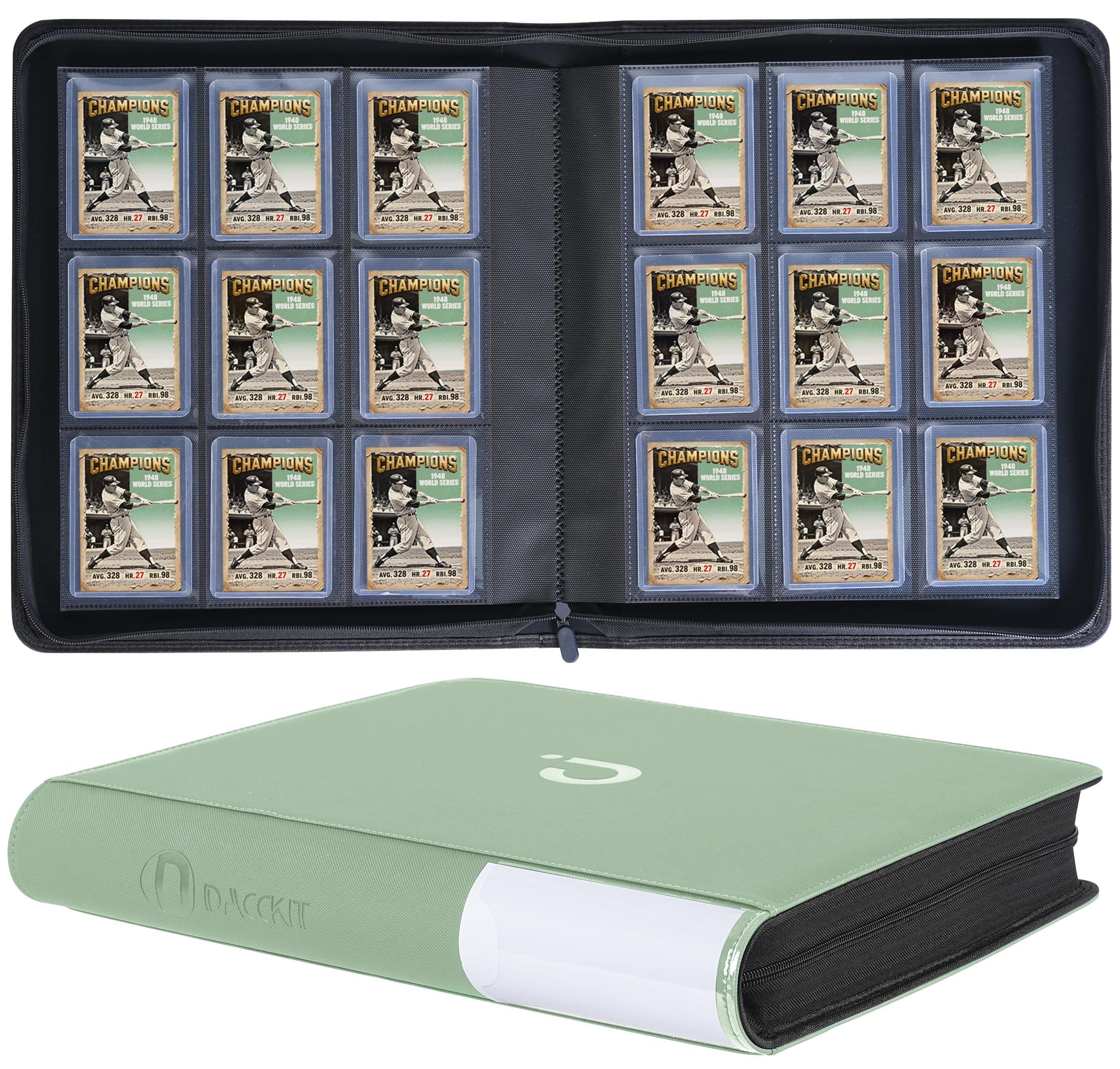 D DACCKIT Toploader Binder, Holds 288 Toploaders - 9 Pocket Top Loader Binder for 3" x 4" Rigid Card Holders for Trading Cards or Sports Cards - Model C,Asakusa Green