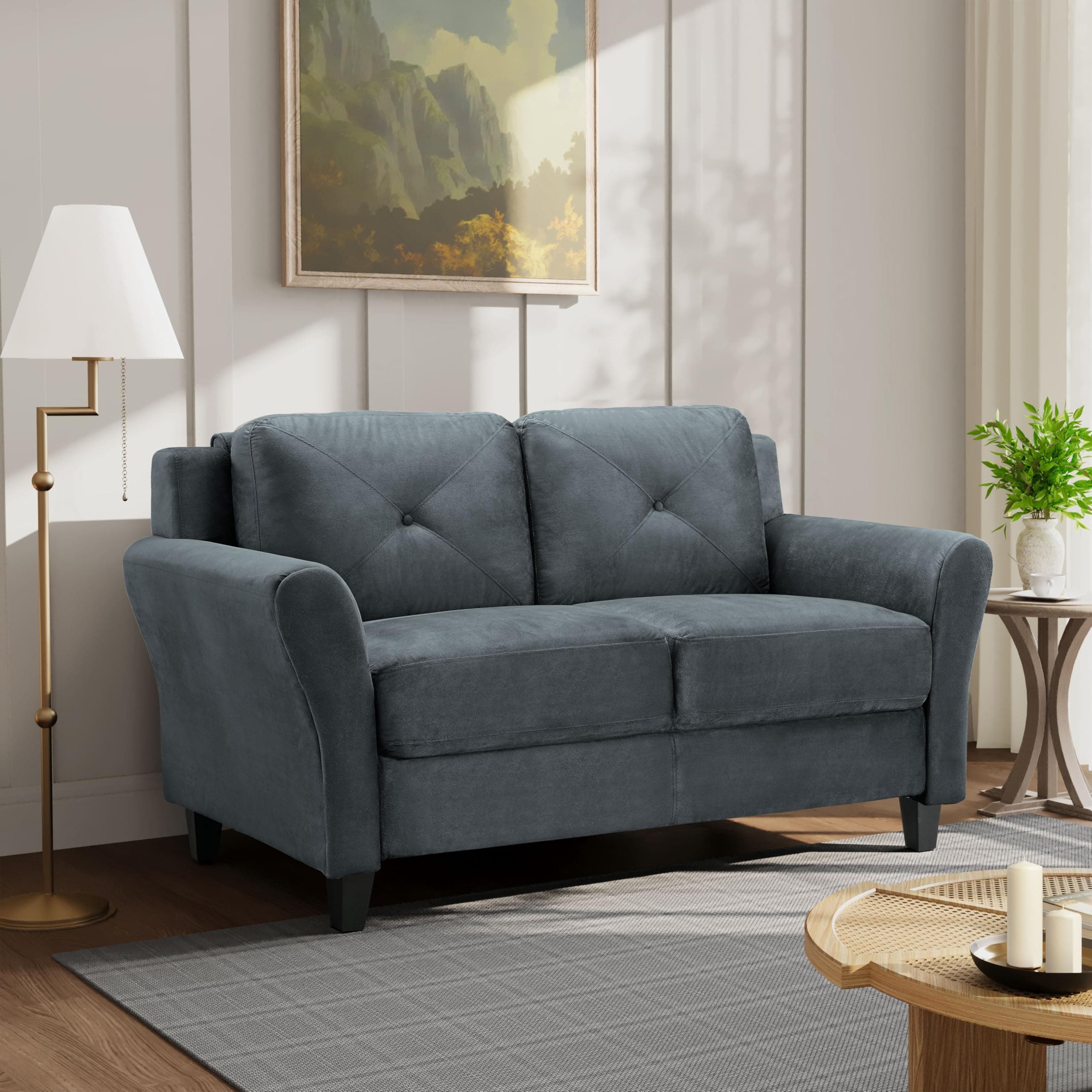 Studio Living Harrington 57.9" Loveseat, Transitional Modern, Pocket Coil Comfort, Easy Assembly, Microfiber Fabric, Dark Grey