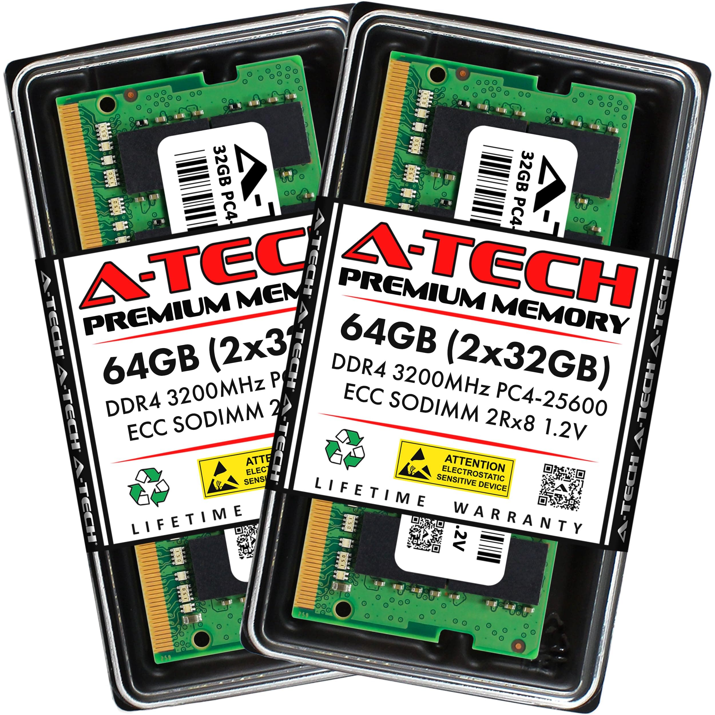 A-Tech 64GB Kit (2x32GB) DDR4 3200MHz PC4-25600 ECC SODIMM 2Rx8 Dual Rank 1.2V 260-Pin RAM Memory Upgrade Modules for Microserver, Workstation, and Networking Platforms