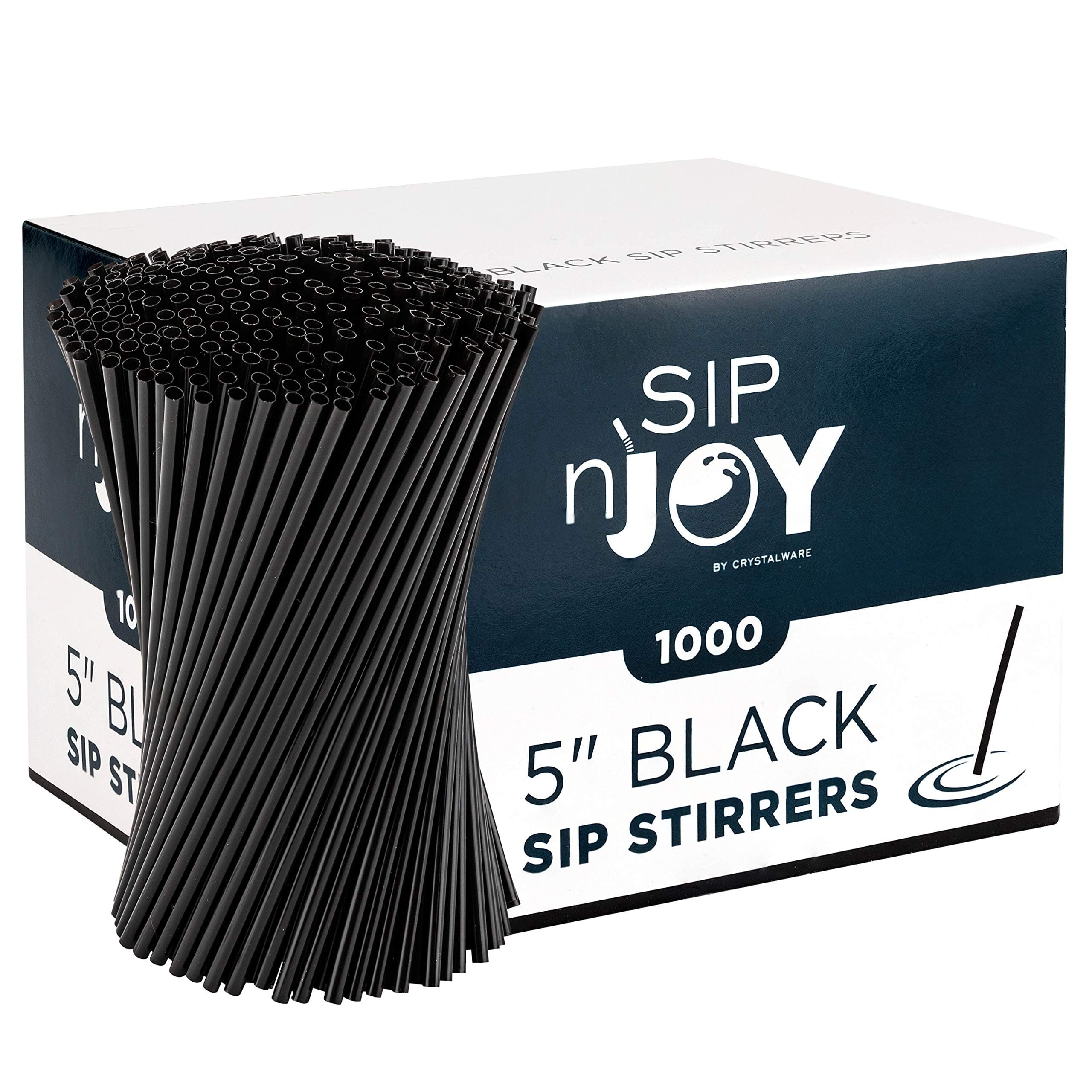 Crystal Ware Coffee Stirrers Sticks, Disposable Plastic Drink Stirrer Sticks, 1000 Stirrers, Use It As A Coffee Straws Or A Cocktail Mixers (Black, 5-Inch (Pack of 1)